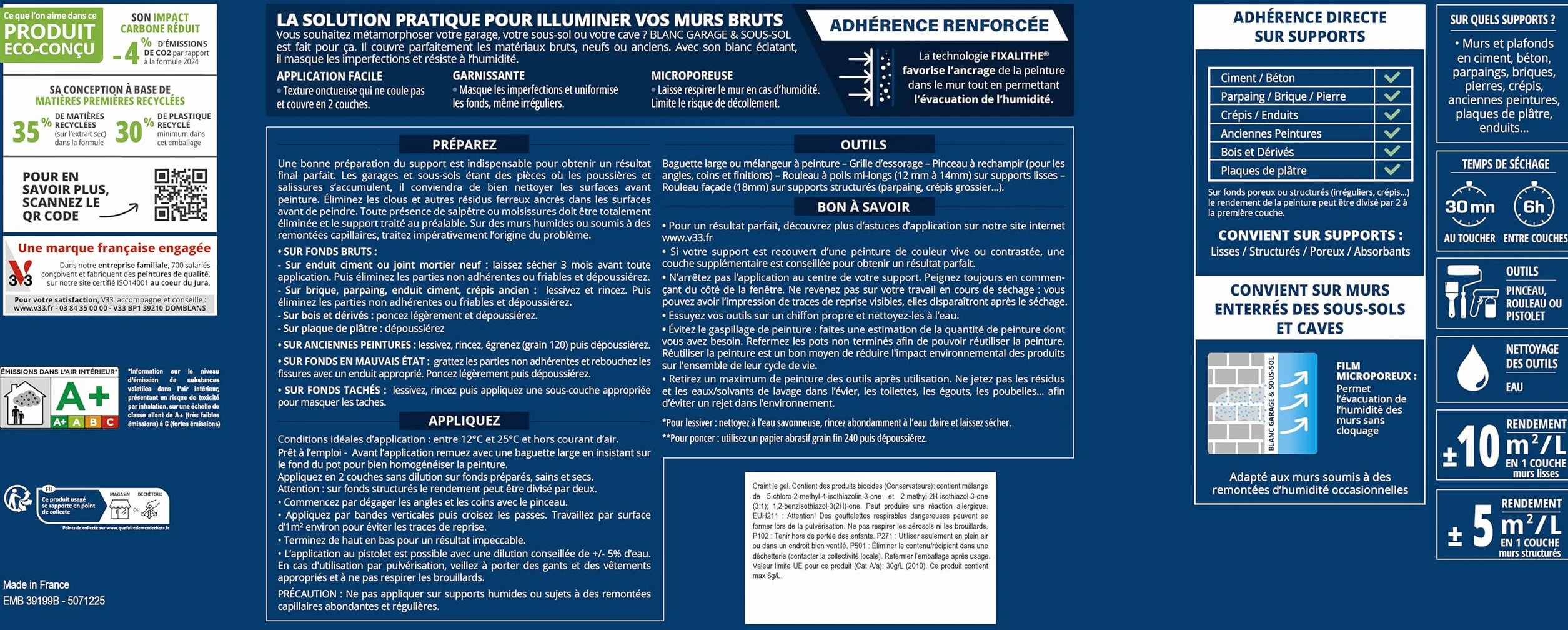 V33 Peinture blanche mat, BLANC GARAGE & SOUS-SOL, 5L
