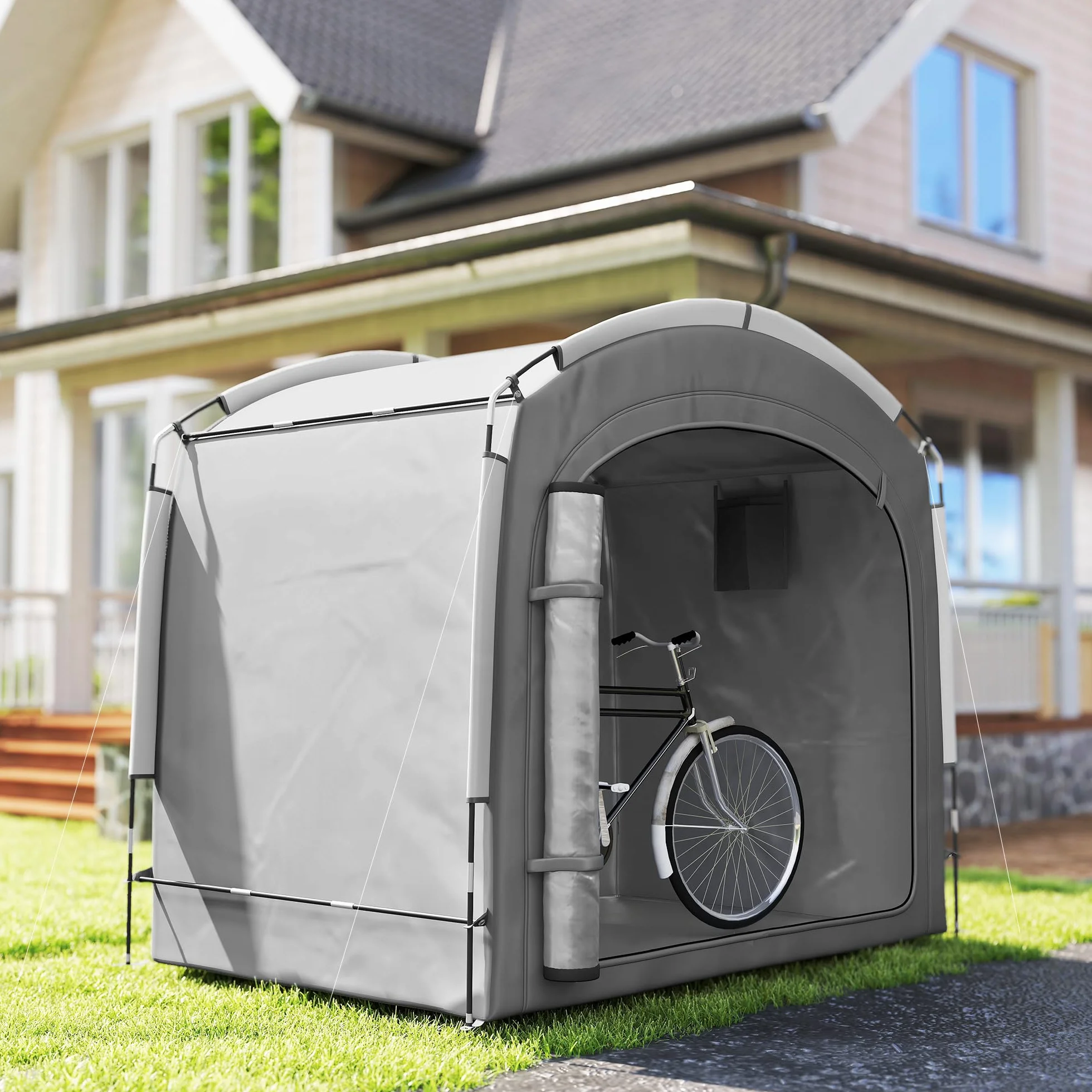 Outsunny Tente de vélo extérieur abri portable 3-4 vélos Jardin 220x150x195 cm Gris foncé