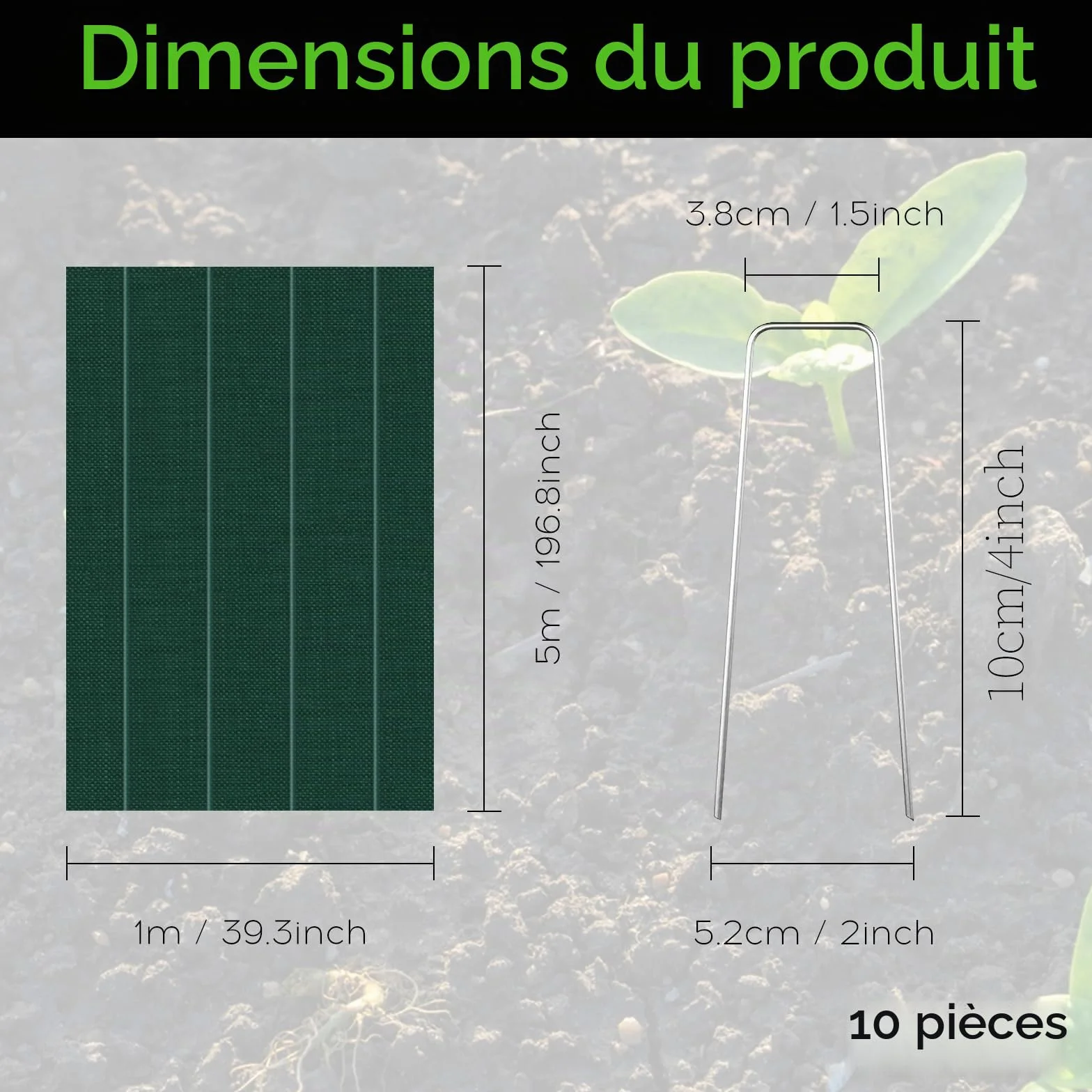 Toiles de Paillage 1m x 5m avec Piquets Tissu Anti-Mauvaises Herbes Respirant pour Jardin
