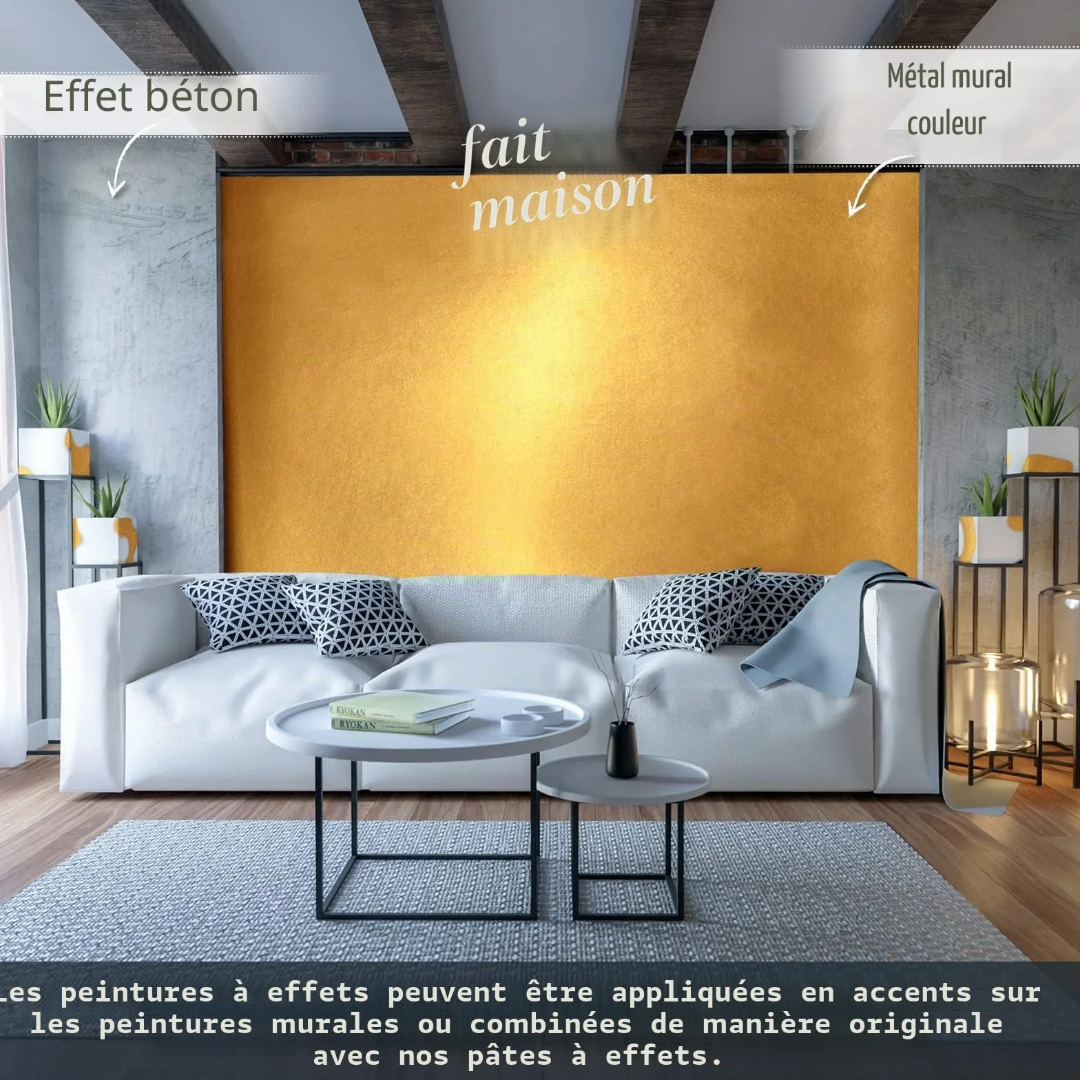 Peinture murale métallique (2500 ml - Rouge et doré) - Effet - Peinture créative pour décoration murale avec aspect métallique pour l'intérieur - Peinture décorative fabriquée en