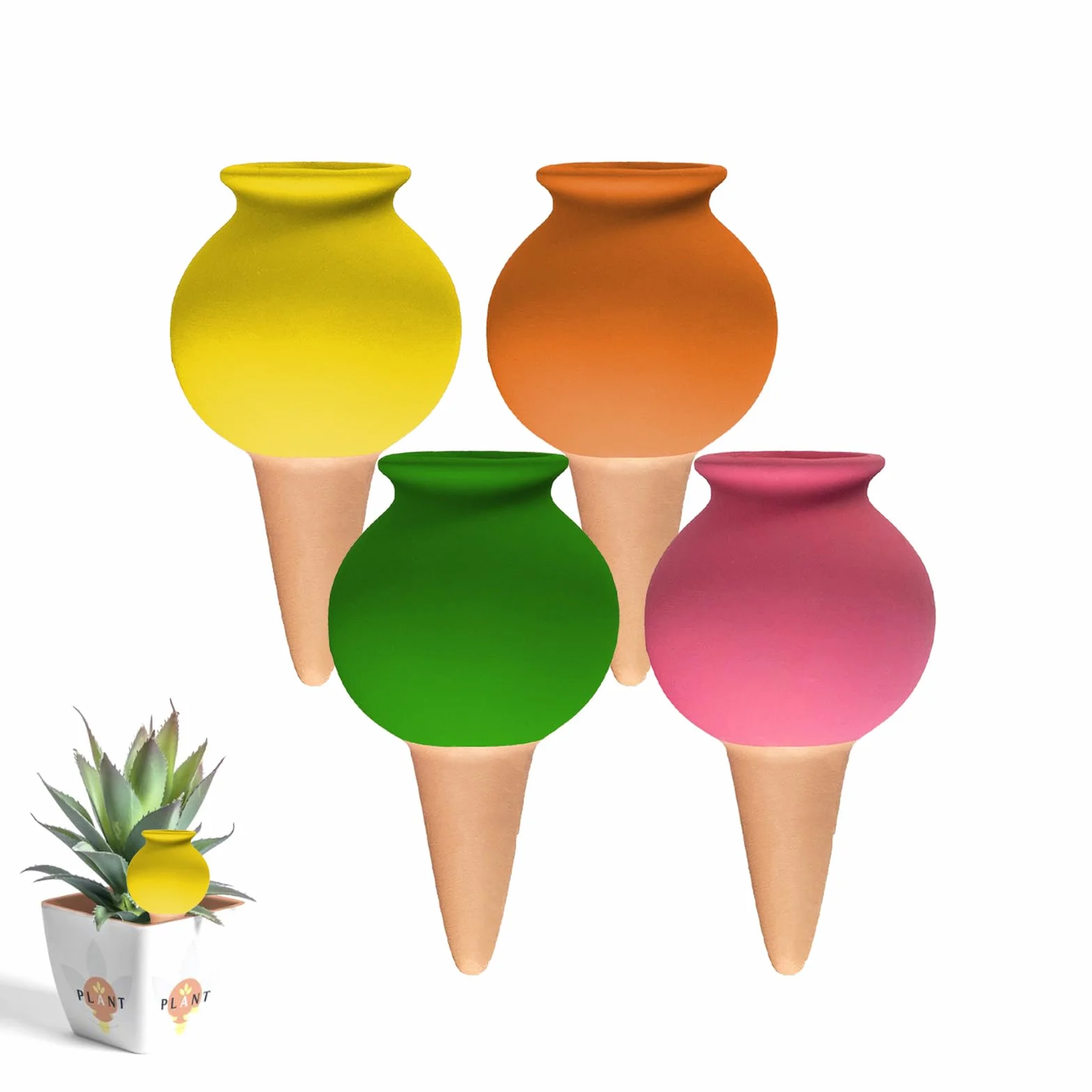 Oyas a Planter Terre Cuite Arrosage Goutte à Goutte Automatique 4 Pièces pour Plantes Jardin Intérieur Extérieur