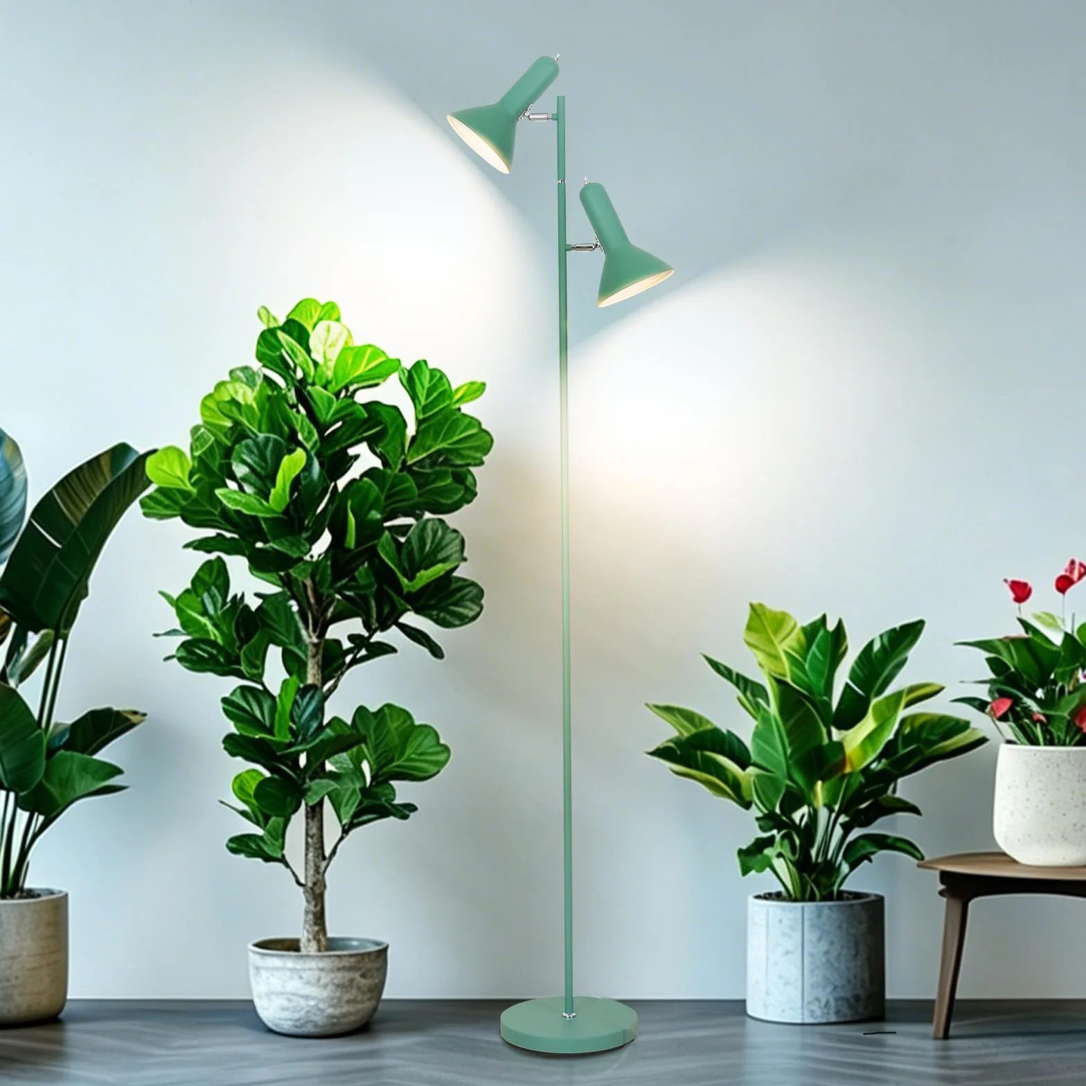 Lampe à plantes E27 sur pied en métal, angle réglable, 2x max 60 W, avec interrupteur pour salon bureau