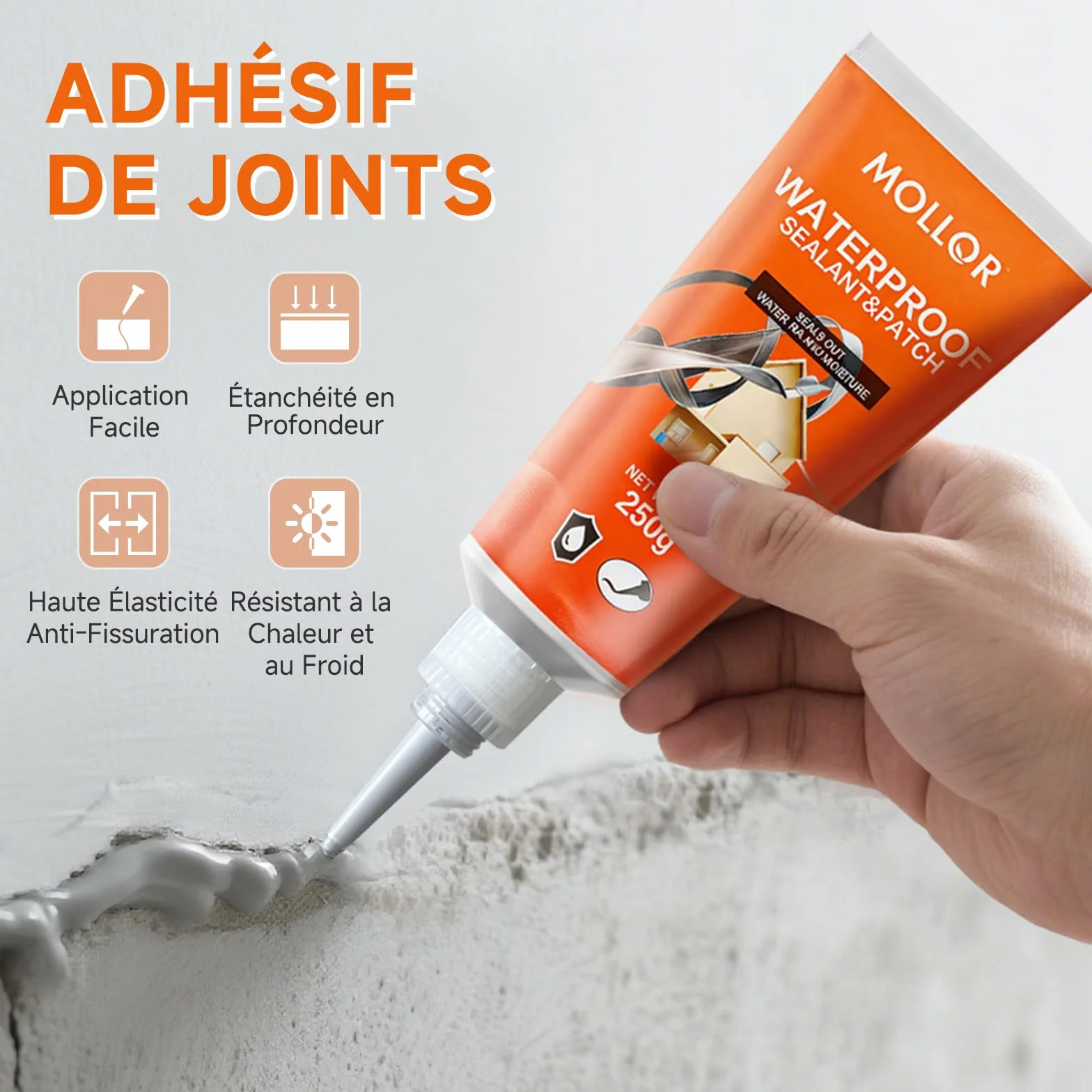 Remplissage de fissures pour béton, mastic de ciment robuste, auto-nivelant pour allée, allée, terrasse, colle à calfeutrer étanche pour extérieur, gris, 250 g