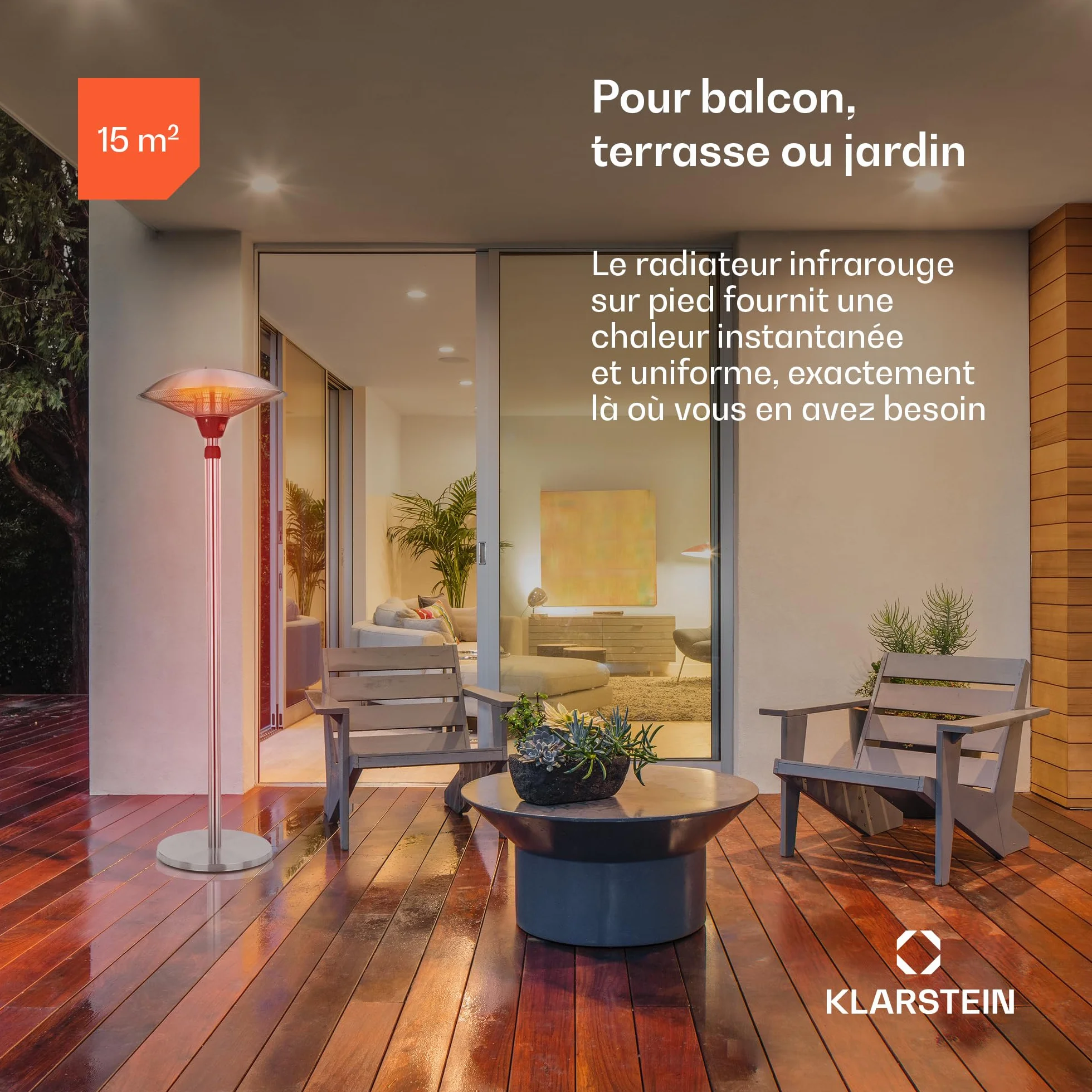 Blumfeldt Heat Guard Parasol - Chauffage extérieur infrarouge 2100W, Radiateur sur pied, IP44 Argent