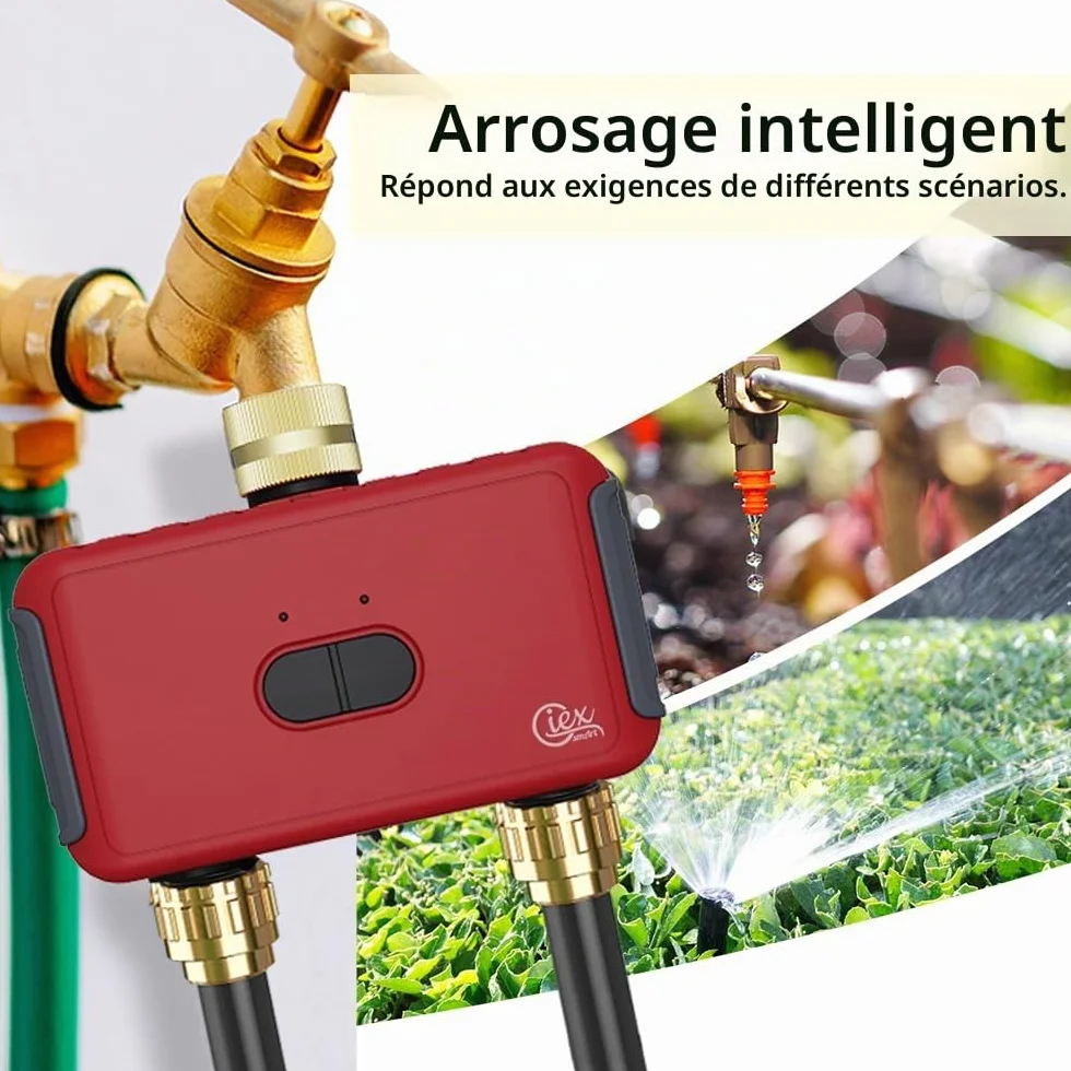 GIEX Programmateur d’arrosage Wi-Fi 2 Zones, Compatible Tuya Smart Life