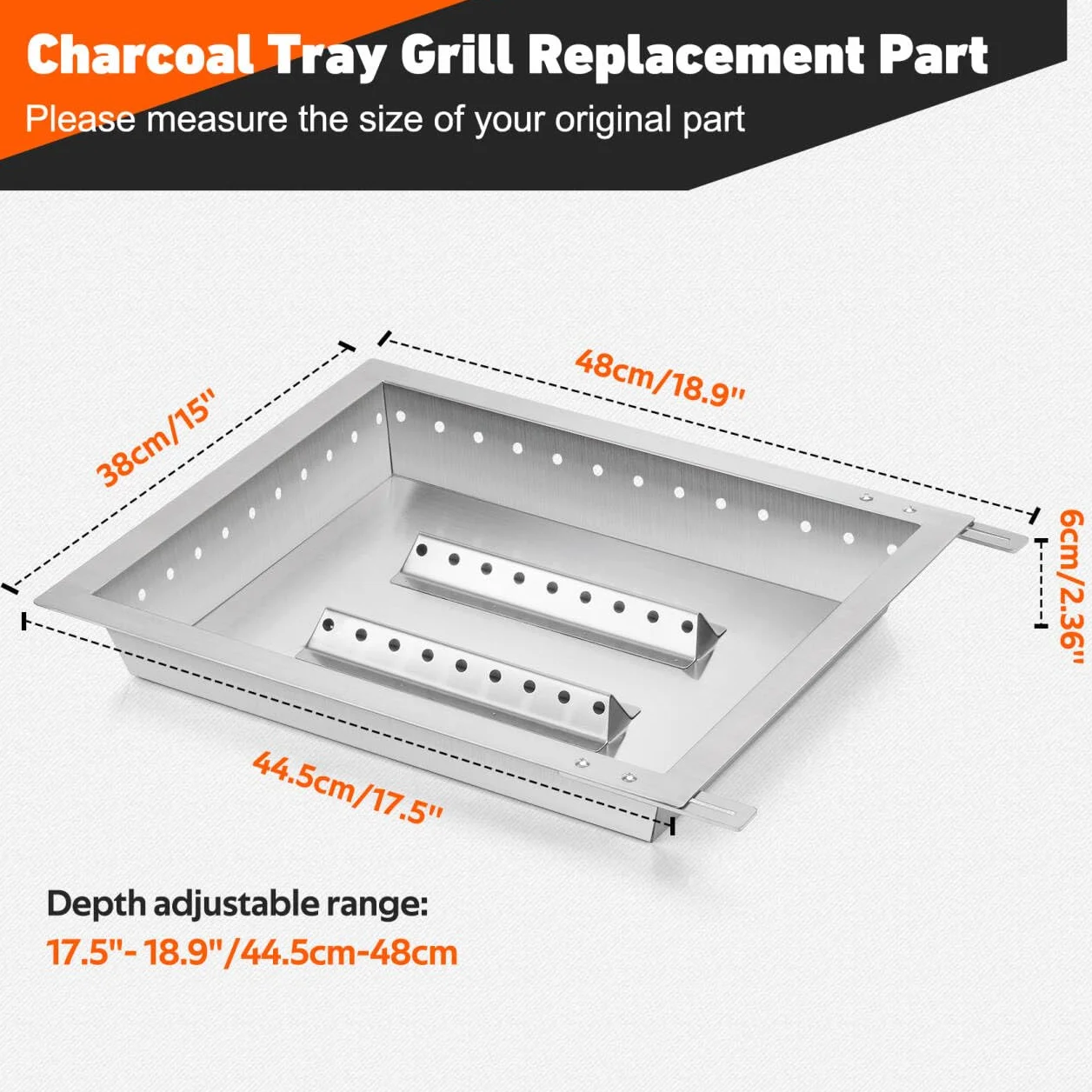 Onlyfire Bac à Charbon en Acier Inoxydable pour Barbecue Weber, Longueur Réglable 44,5-48 cm