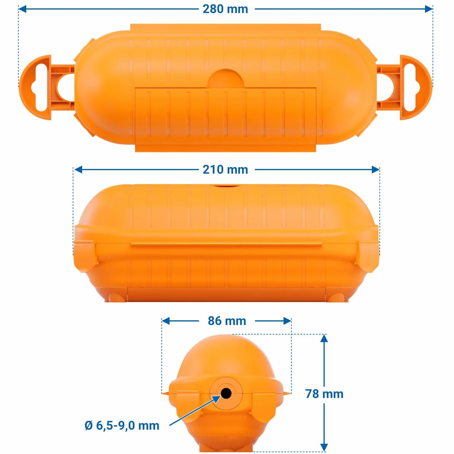 deleyCON Boîtier Protection Outdoor IP44 pour Cordon Alimentation Rallonge étanche Anti-éclaboussures pour Usage Externe Coffret Protection Gaine Couverture - Orange