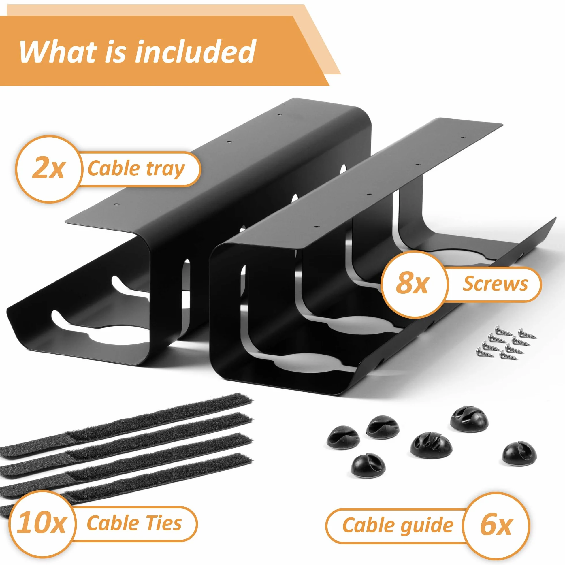 2 Pièces Cable Management Bureau Conduit de Câbles, Set Goulotte Passe Câbles Organisateur, Support Câble Chemins, 43cm x 12cm x 10cm Acier Revêtu, Capable de Tenir Charge 5kg, Noir