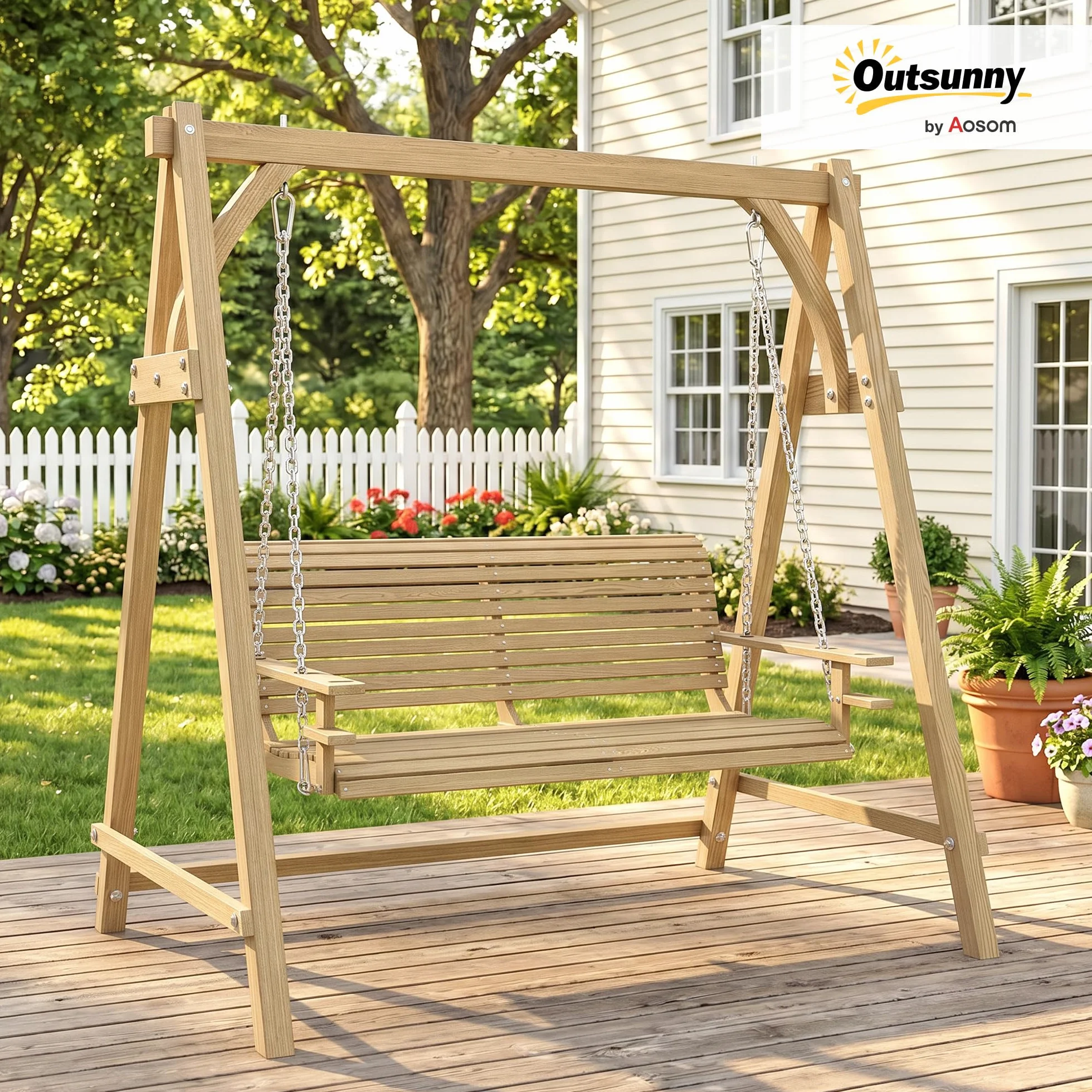 Outsunny Balancelle de Jardin 2 Places Bois de mélèze pré-huilé 1,8L x 1,2l x 1,85H m
