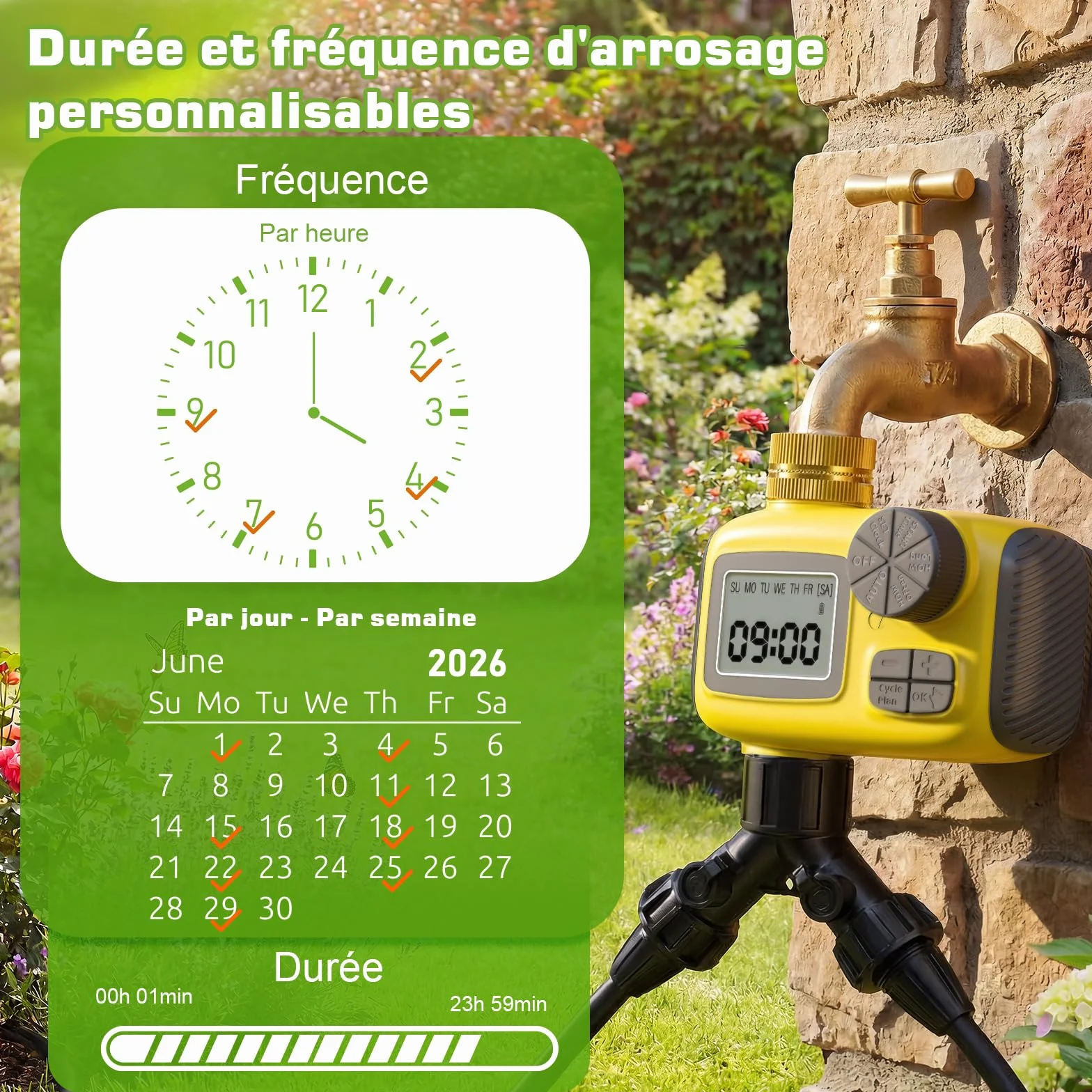 Système d'irrigation Jardin Kit Goutte à Goutte avec Programmateur Arrosage Automatique Tuyau 50m 80Pcs