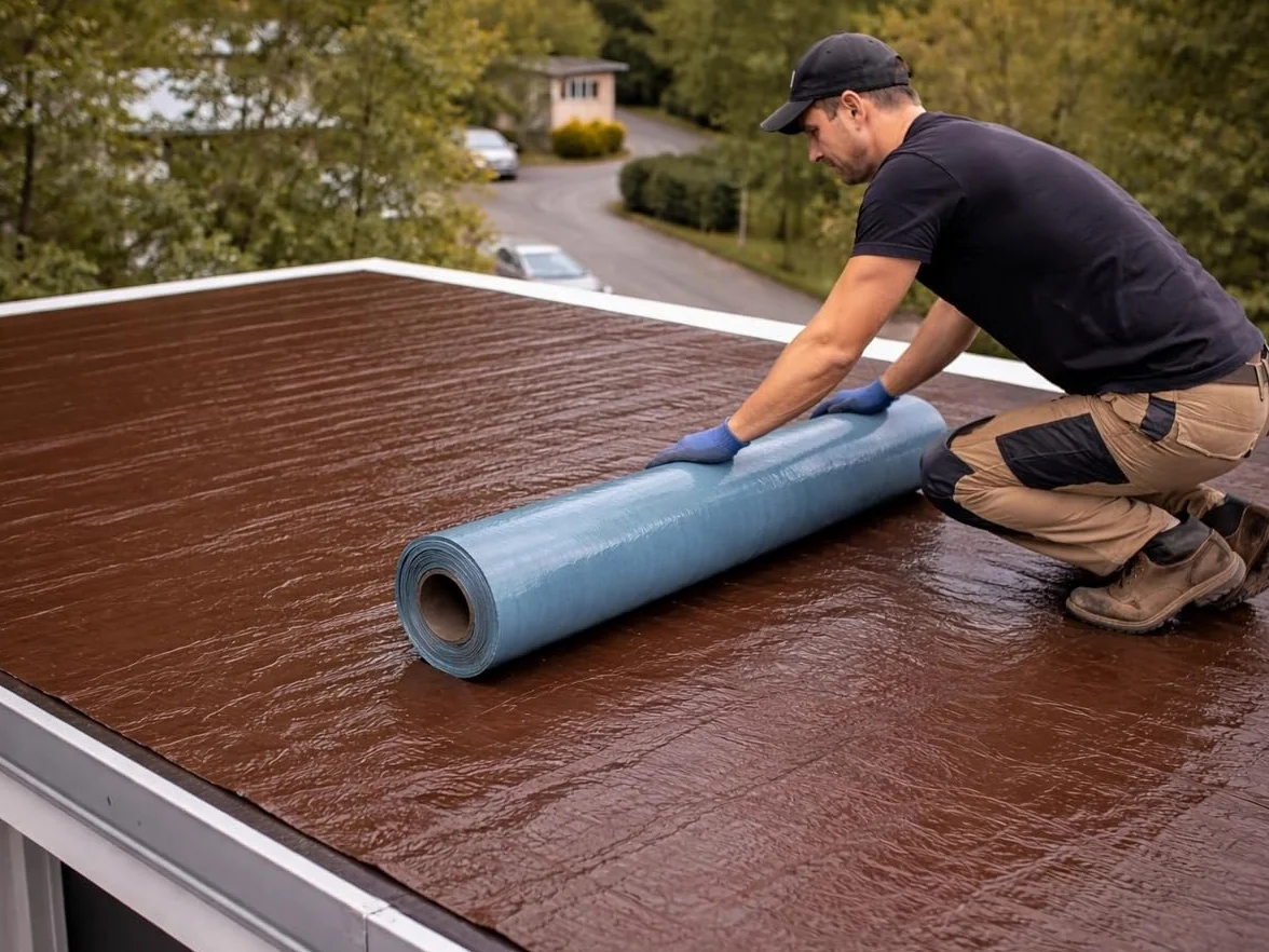 Bande d'étanchéité de toit en bitume autocollante 10 m² marron avec revêtement en aluminium