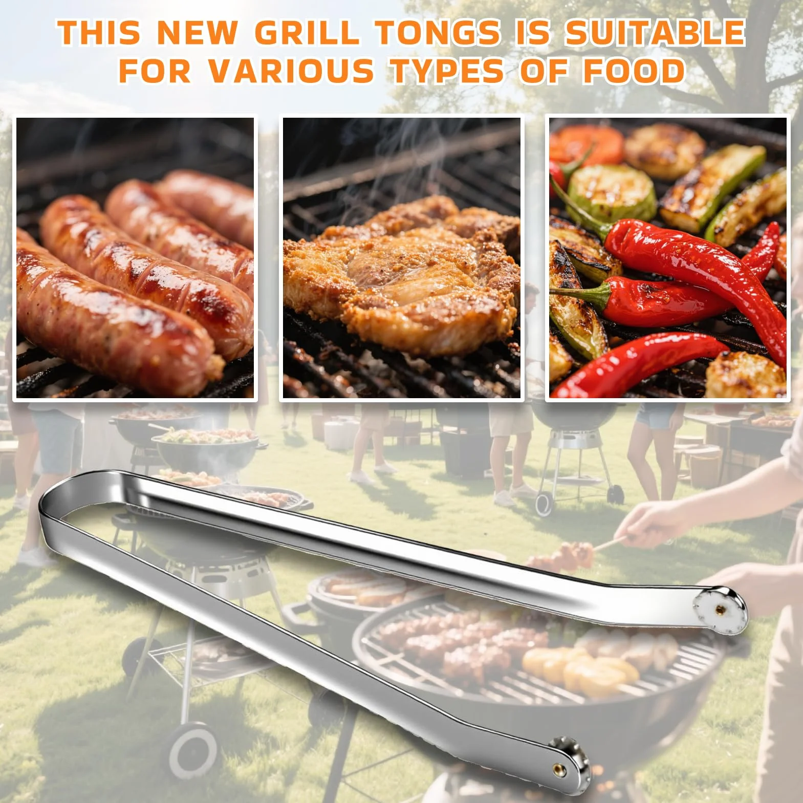 Pince Barbecue Inox à Roulette 36cm Acier Inoxydable pour Grillades