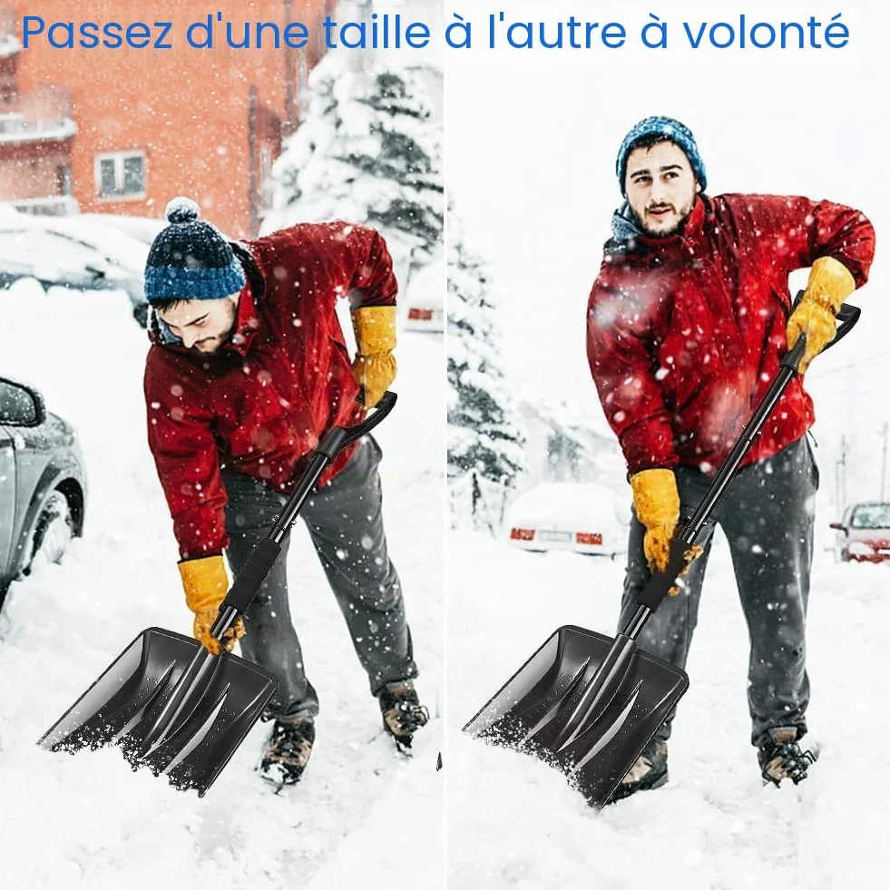 Pelle à Neige 108cm Aluminium Bord de Glissement 4 Pièces Amovible Réglable Portable