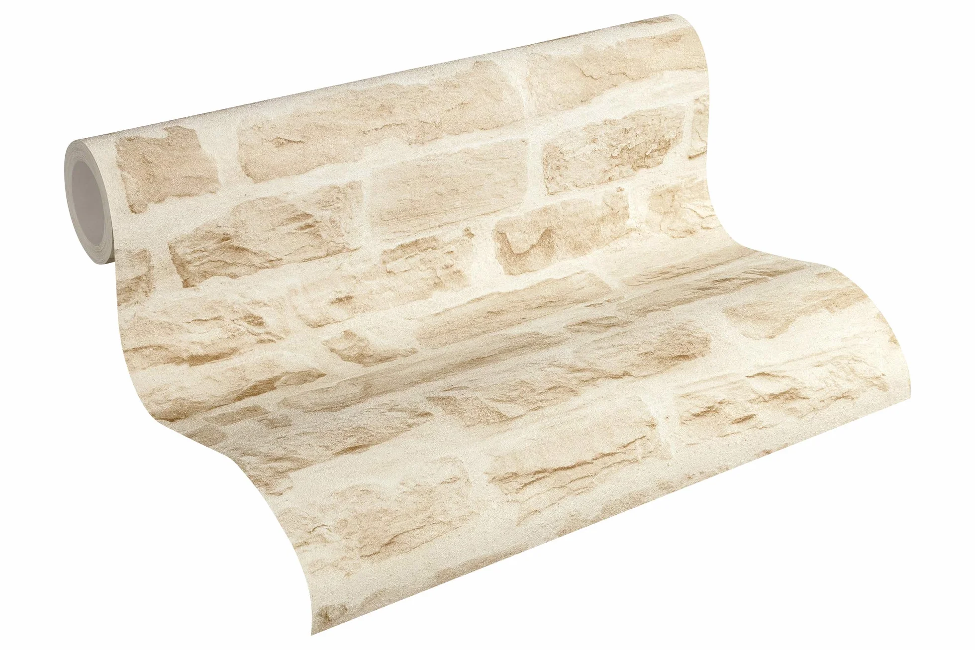 A.S. Création papier peint intissé style maison de campagne en crème, beige – papier peint effet pierre naturelle authentique 10,05 m x 0,53 m – 355802