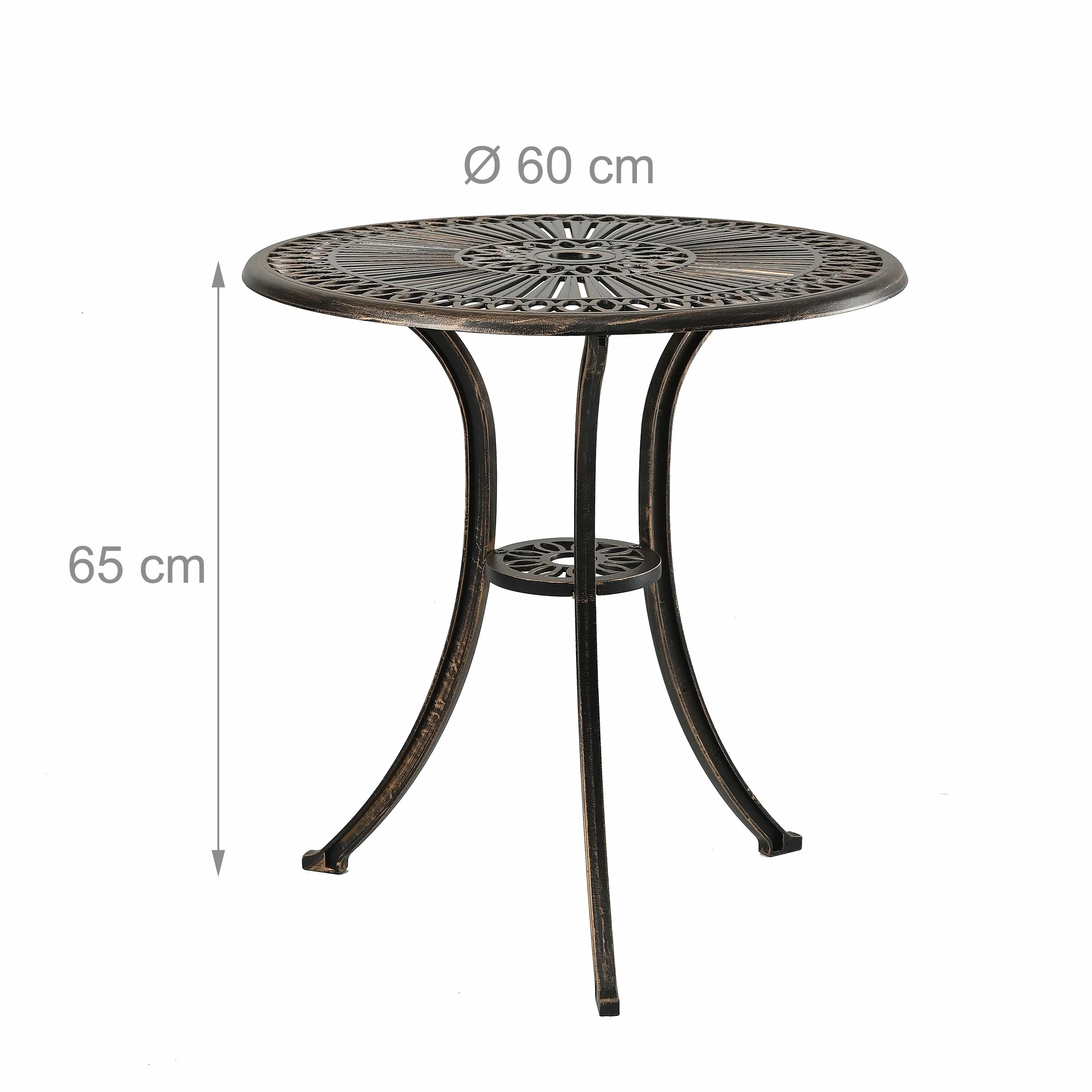 Relaxdays Table de Jardin Ronde 65 x 60 cm Alu Résistant aux Intempéries Noir/Bronze