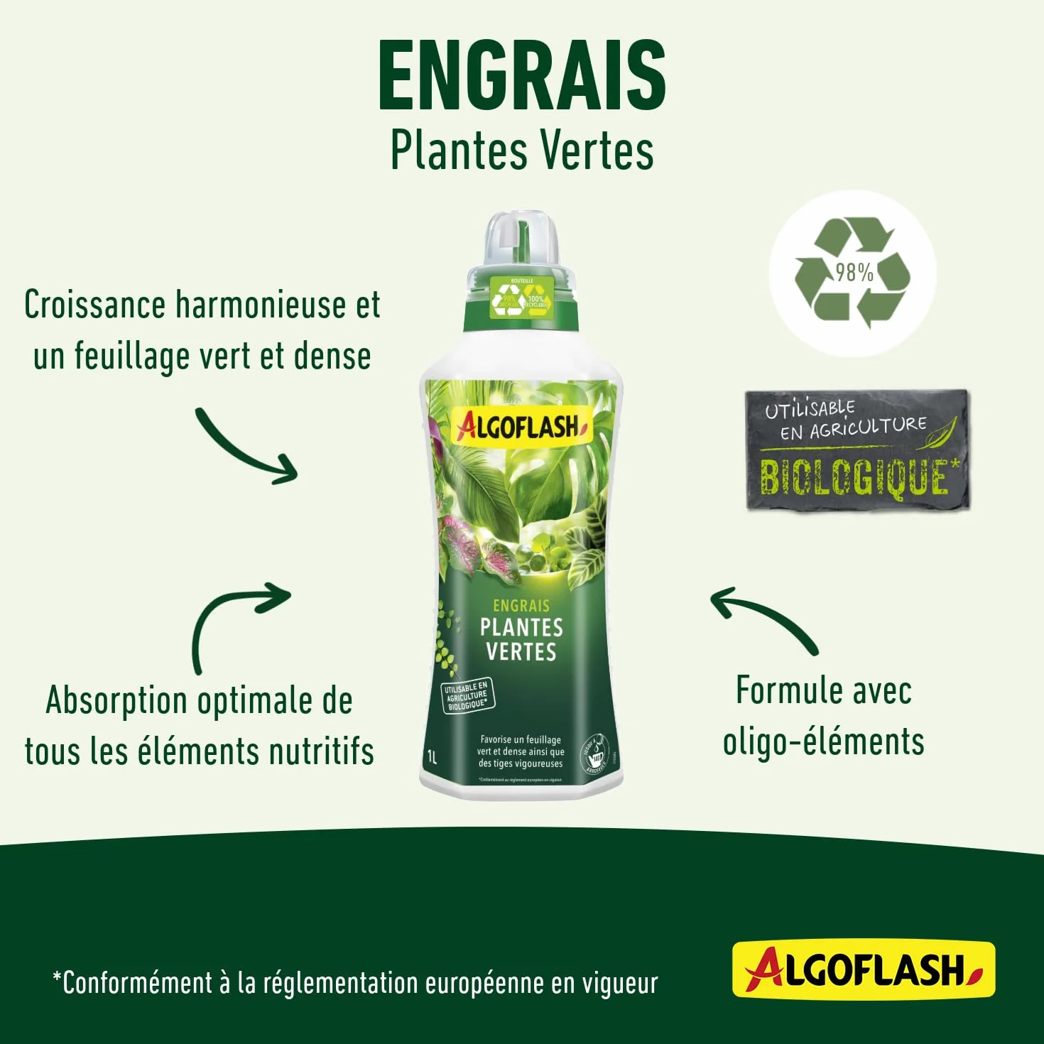 Algoflash Engrais Liquide Plantes Vertes 1 L Agriculture Biologique
