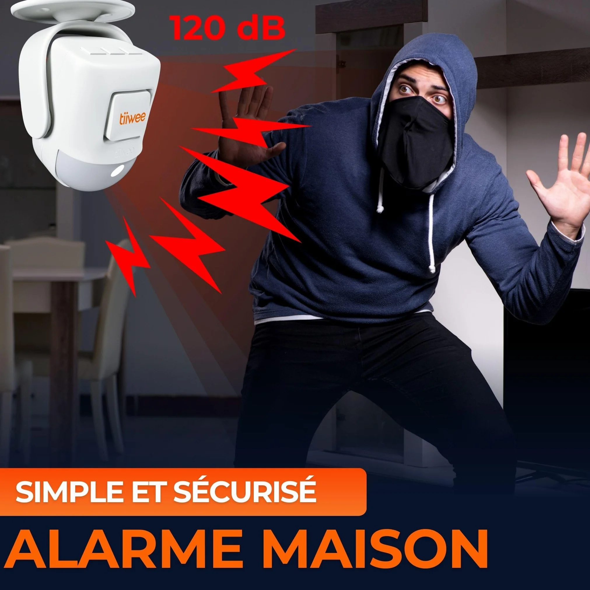 tiiwee X4 Détecteur de Mouvement et Alarme à Sirène - Sirène 120 DB - Système d'Alarme Antivol avec Télécommande - Extensible - à Utiliser dans la Maison, Le Garage, Le Jardin et l'Abri de Jardin
