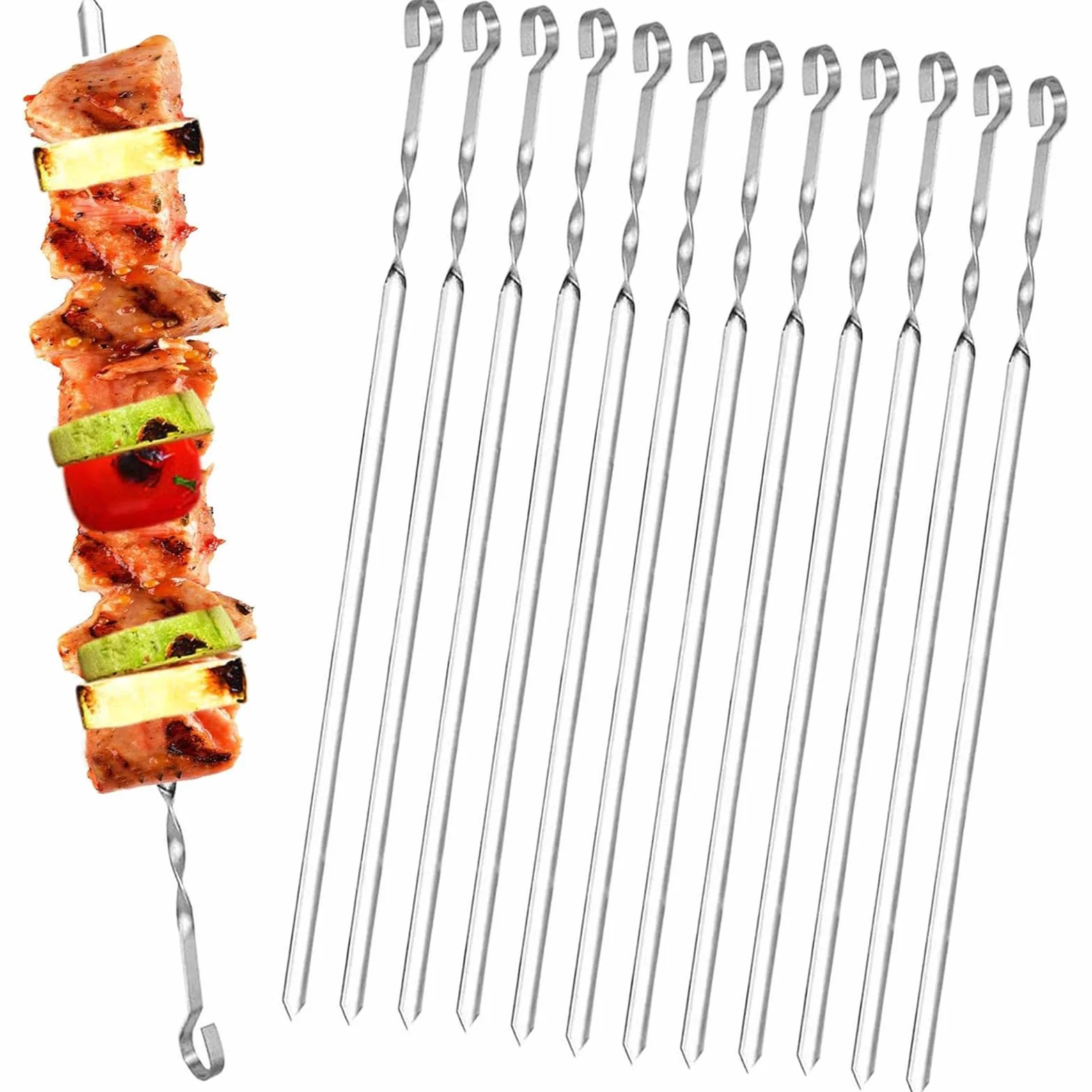 Brochettes à Viande en Acier Inoxydable pour Barbecue, Lot de 20, 38 cm