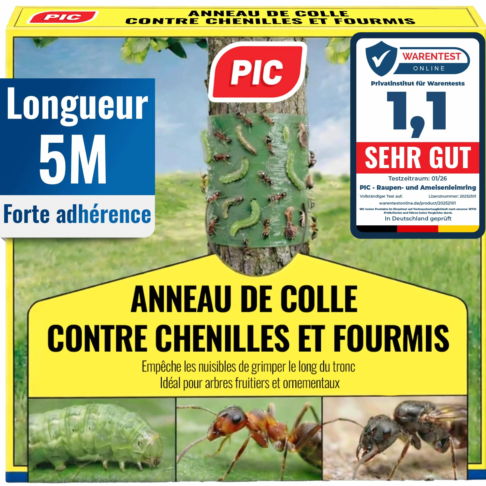 PIC Bande Glue Arbre Fruitier 5 mètres Glue Arboricole Anneau de Colle Efficace Contre Les chenilles Fourmis Autres Insectes nuisibles Convient Environ 11 Arbres circonférence 45 cm