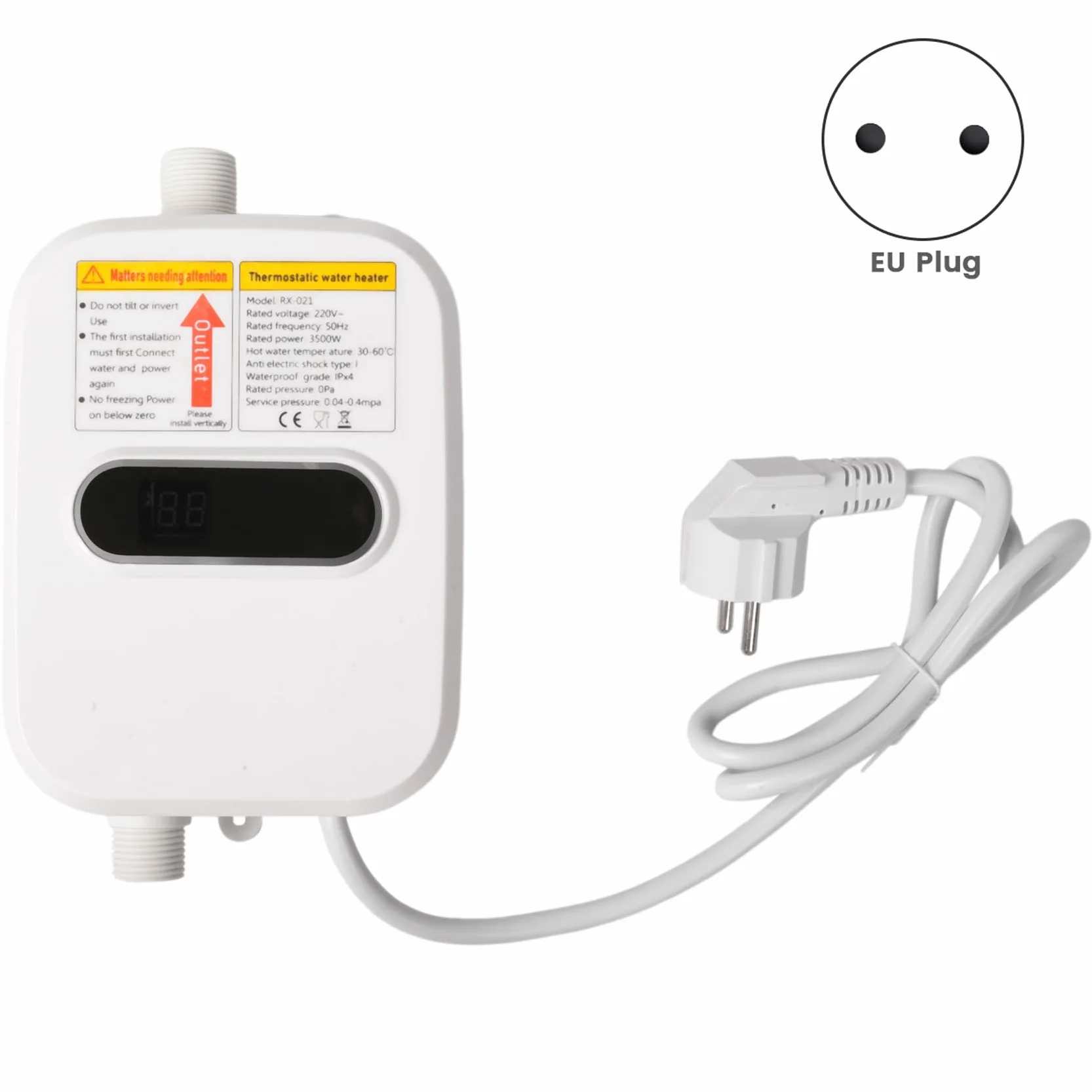 Chauffe-Eau Instantané Douche 220V 3500W Affichage Numérique Prise UE