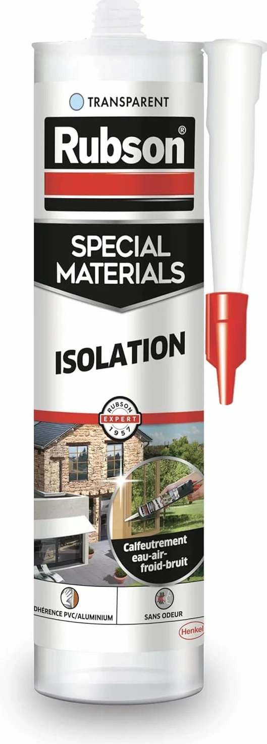 Rubson | Mastic Special Materials Isolation Transparent (cartouche de 280 ml) – Joint silicone pour isolation thermique et isolation phonique – Calfeutrement eau-air-froid-bruit