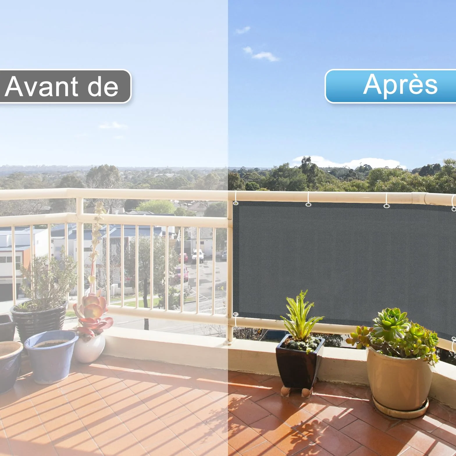 SUNNY GUARD Brise Vue Balcon 100x500cm Cache Vue Balcon Protection UV Imperméable Anthracite Foncé