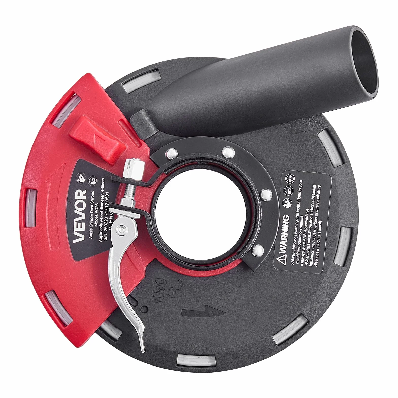 VEVOR Capot de Protection pour Meuleuse d'Angle 100-125 mm Capot Anti-poussière pour Meuleuse Angulaire, avec 6 Rondelles Serrage, Adaptateur de Tuyau d'Aspirateur, Protection pour Meulage Bois Béton