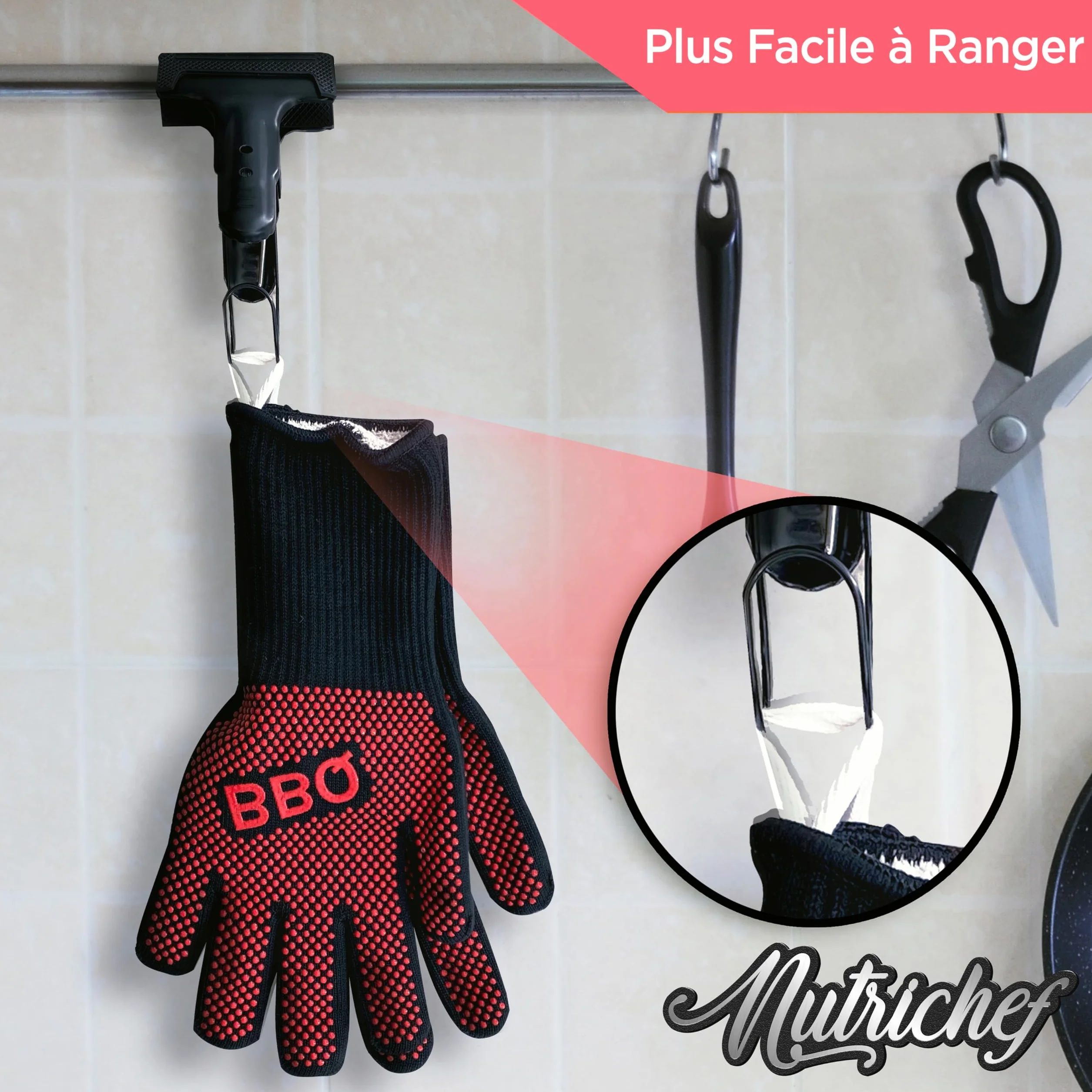 Nutrichef Gants de Barbecue Thermiques Anti Chaleur 800°C, Gants de Cuisine Anti Brûlure avec Silicone Antidérapant