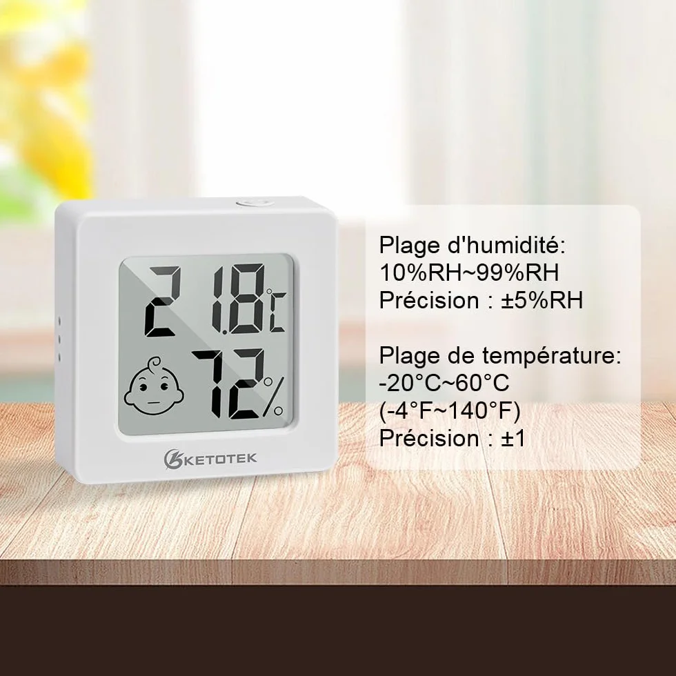 KETOTEK 5 pièces Mini Hygromètre Thermomètre Intérieur Numérique LCD Moniteur de Température et Humidité pour Maison Bureau