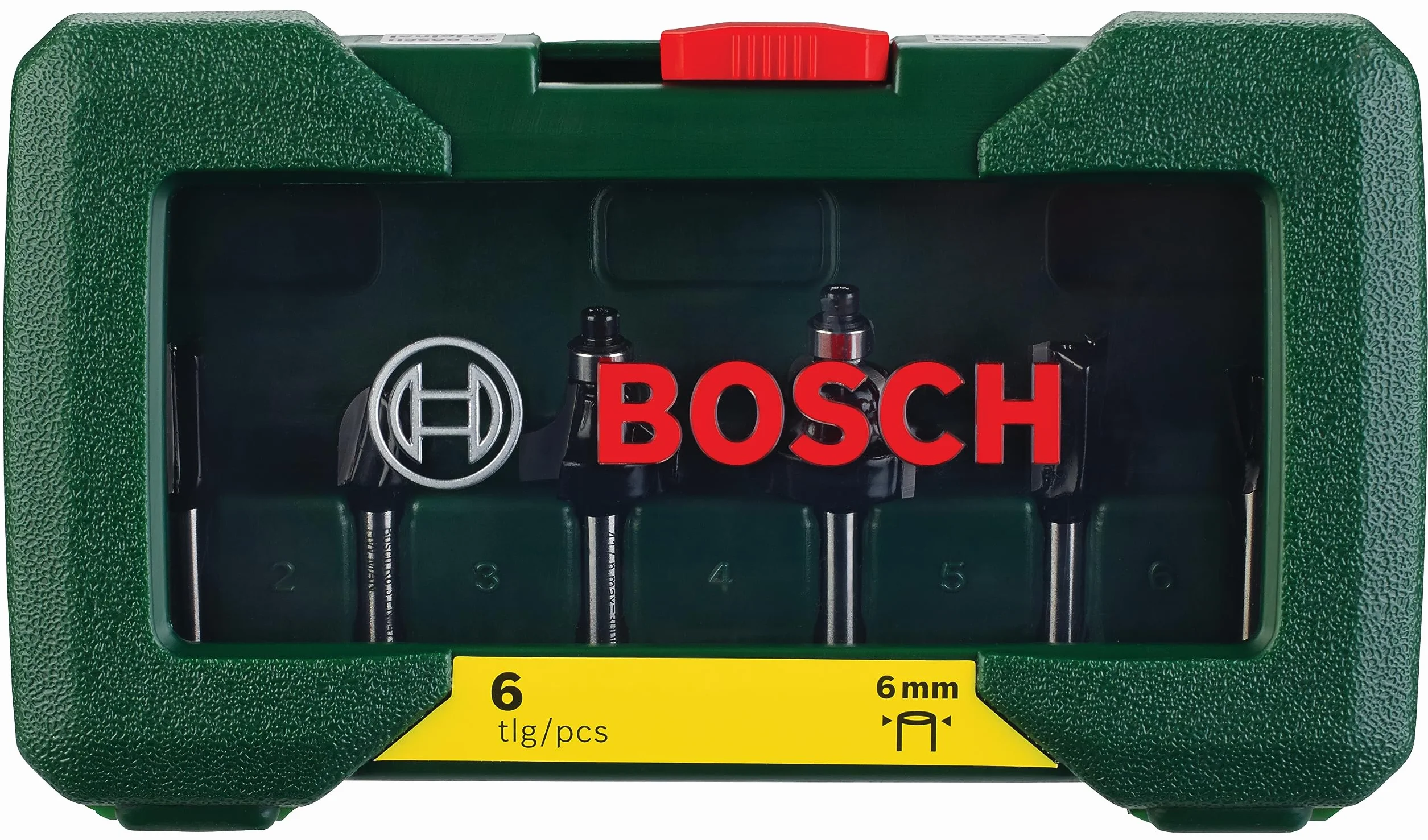 Bosch 6 pièces Ensemble de fraises au carbure (pour le bois, emmanchement Ø 6 mm, accessoires défonceuse)