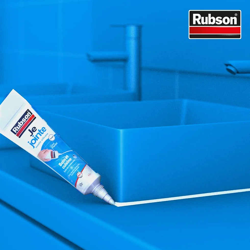 Rubson – Je Jointe Mastic Blanc (tube de 50 ml) – Mastic étanche anti-moisissure en tube prêt à l'emploi – Silicone durable pour joints sanitaires spécial Bain & Cuisine