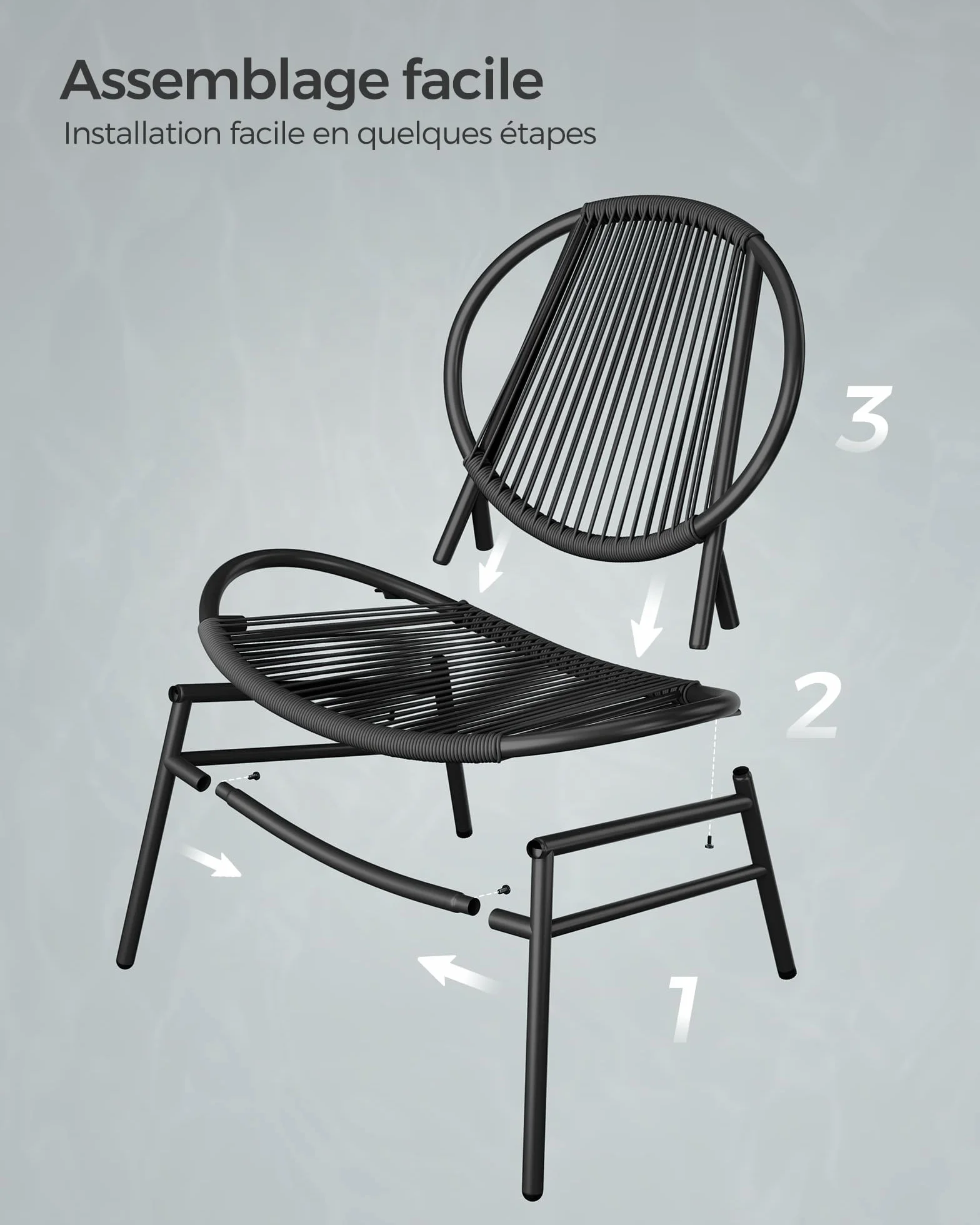 SONGMICS Ensemble Salon de Jardin 3 Pièces Chaises Acapulco Table d Appoint 2 Chaises Noir d'encre