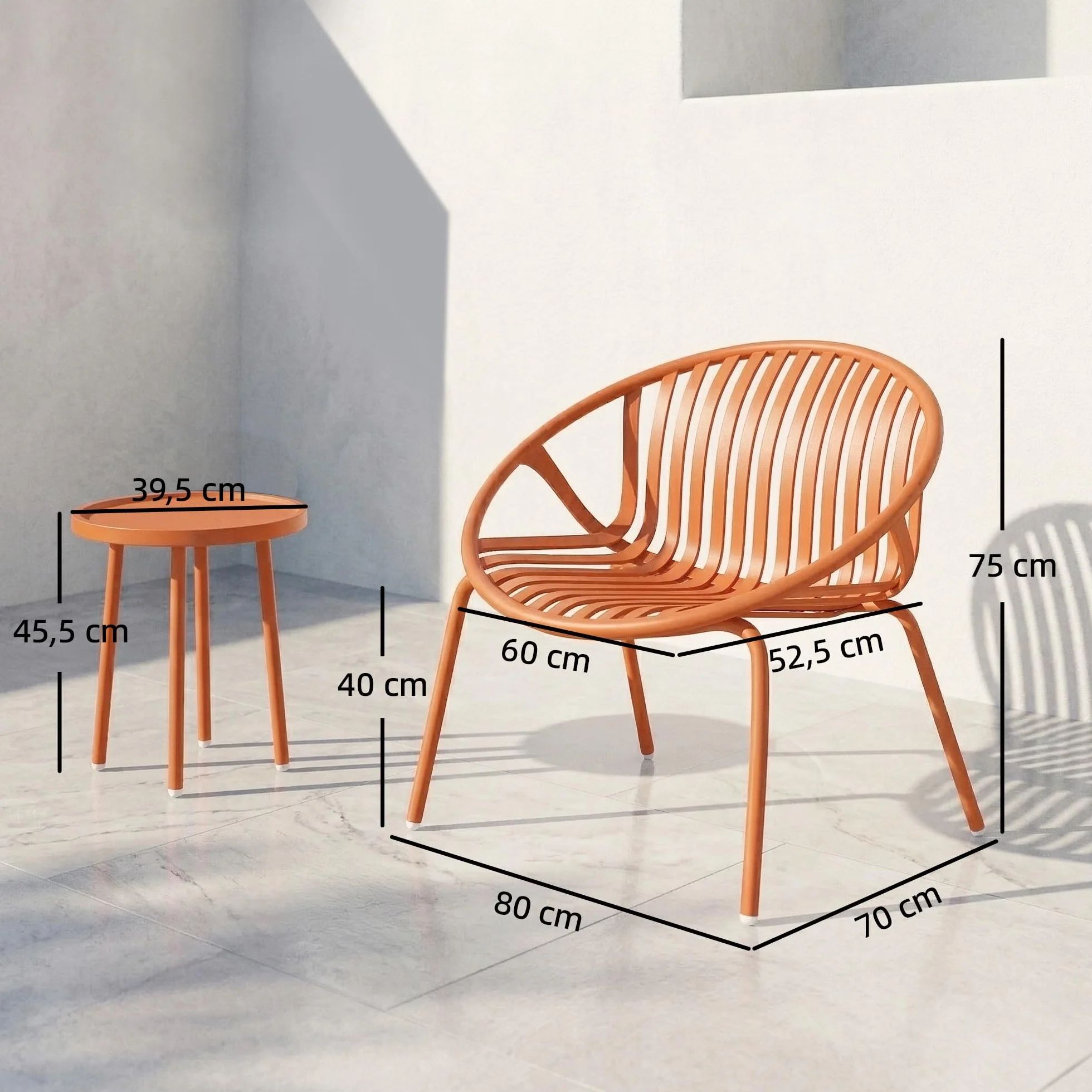 Outsunny Salon de Jardin 3 Pièces Acier Polypropylène Ensemble Bistro Table Basse Plateau Concave Mobilier Extérieur Design Terrasse Balcon Piscine Rouge Brique