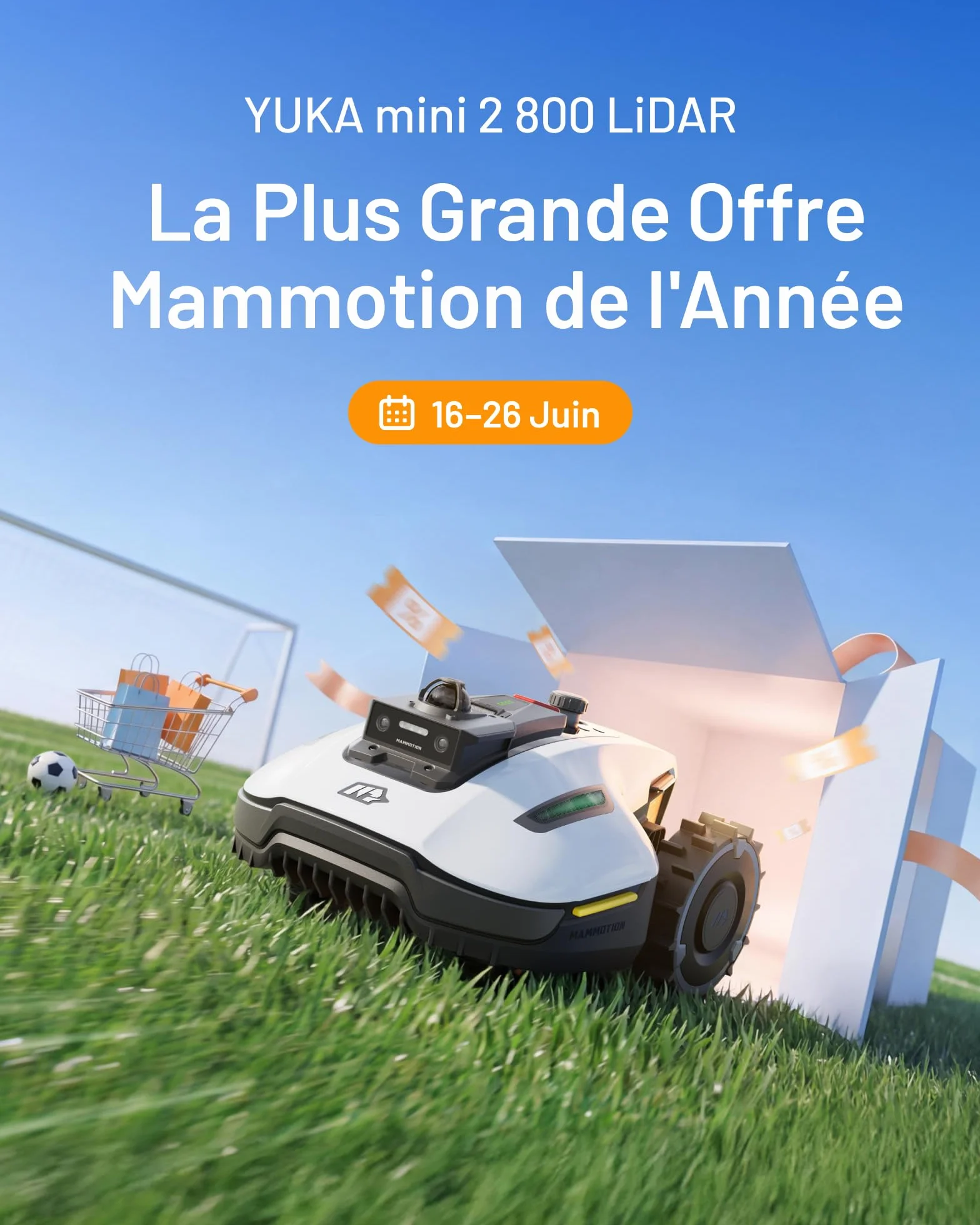 MAMMOTION YUKA Mini 2 800 LiDAR Robot Tondeuse sans Fil 800 m², Navigation 360° LiDAR + caméra, Pilotage IA, Détection 300 Obstacles, DropMow, Pentes 45%