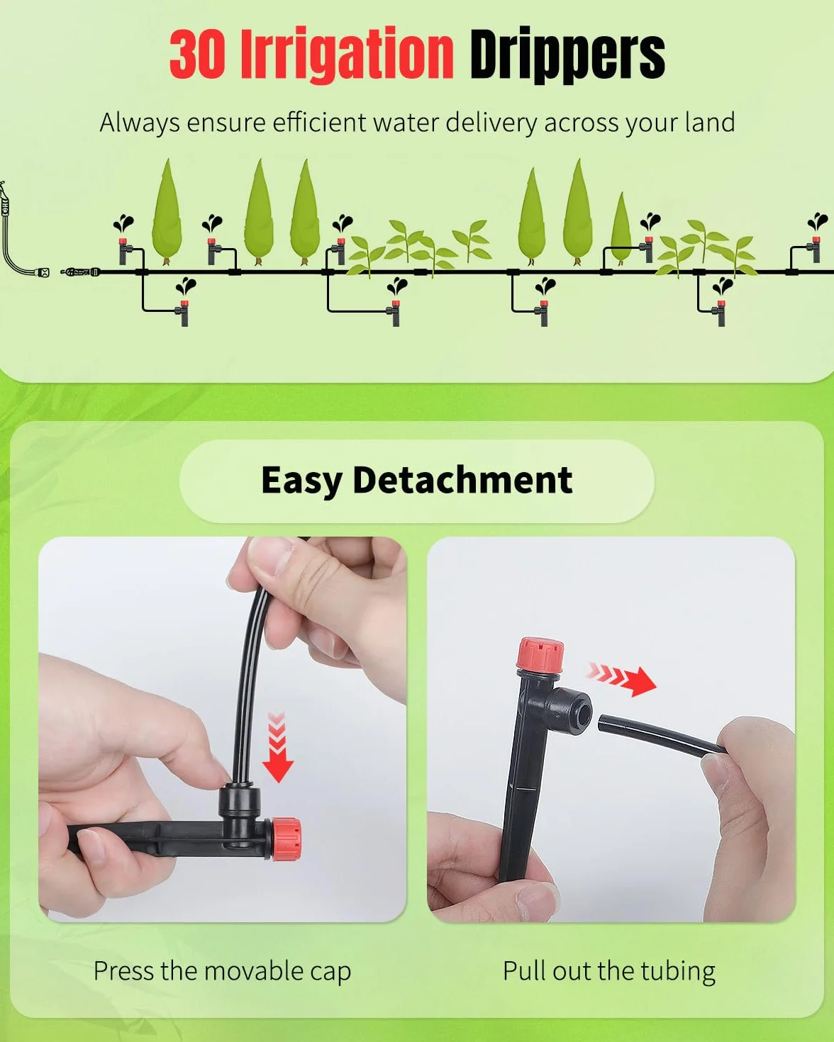 Pawfly 30 diffuseurs d'irrigation à emboîtement, débit réglable, goutteurs avec piquet et 8 trous pour tuyaux 6 mm