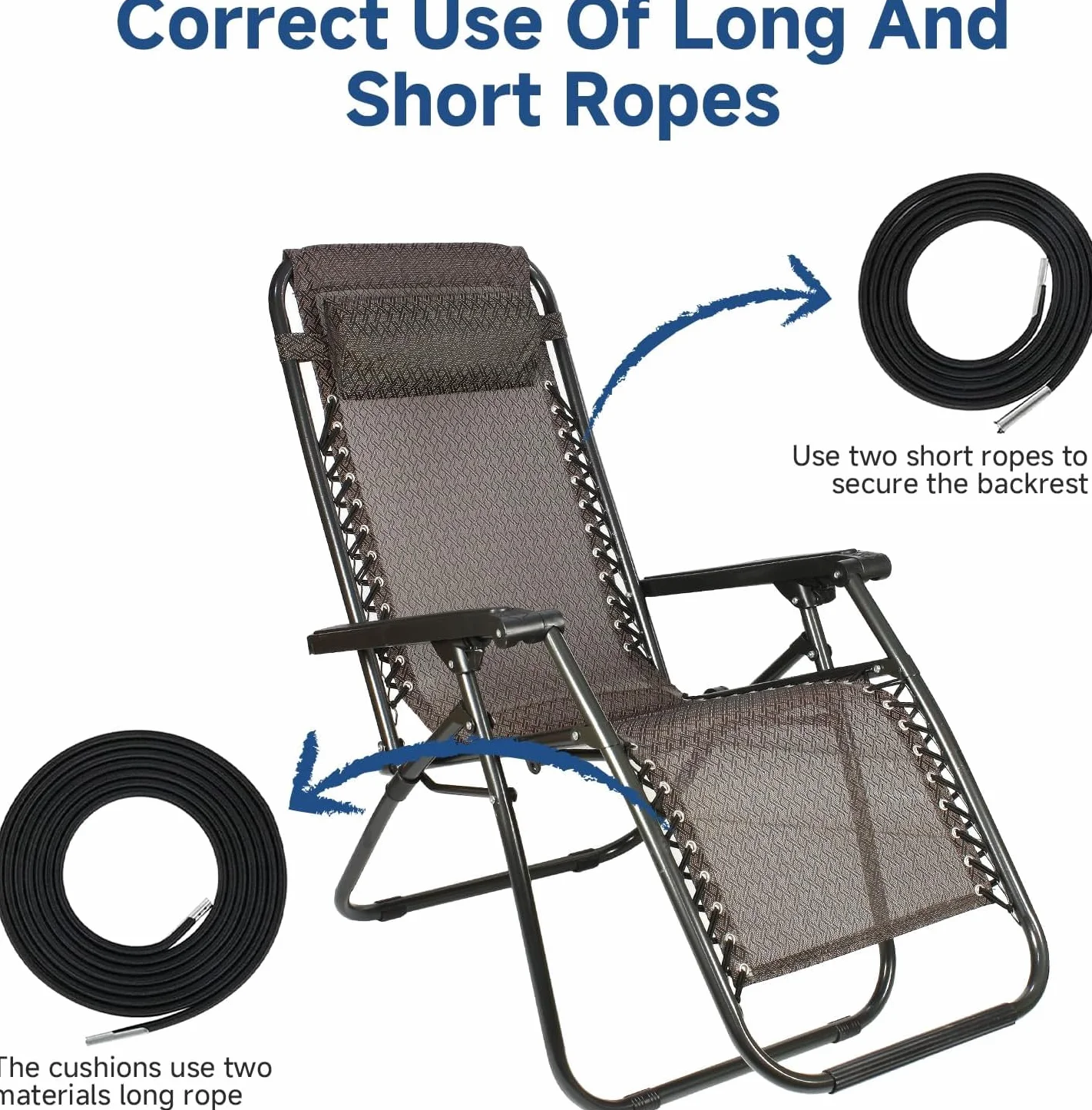 Élastiques de Rechange pour Transat Lafuma, Corde Remplacement Fauteuil Relax Zero Gravity, Chaise Longue Résistant (Noir)