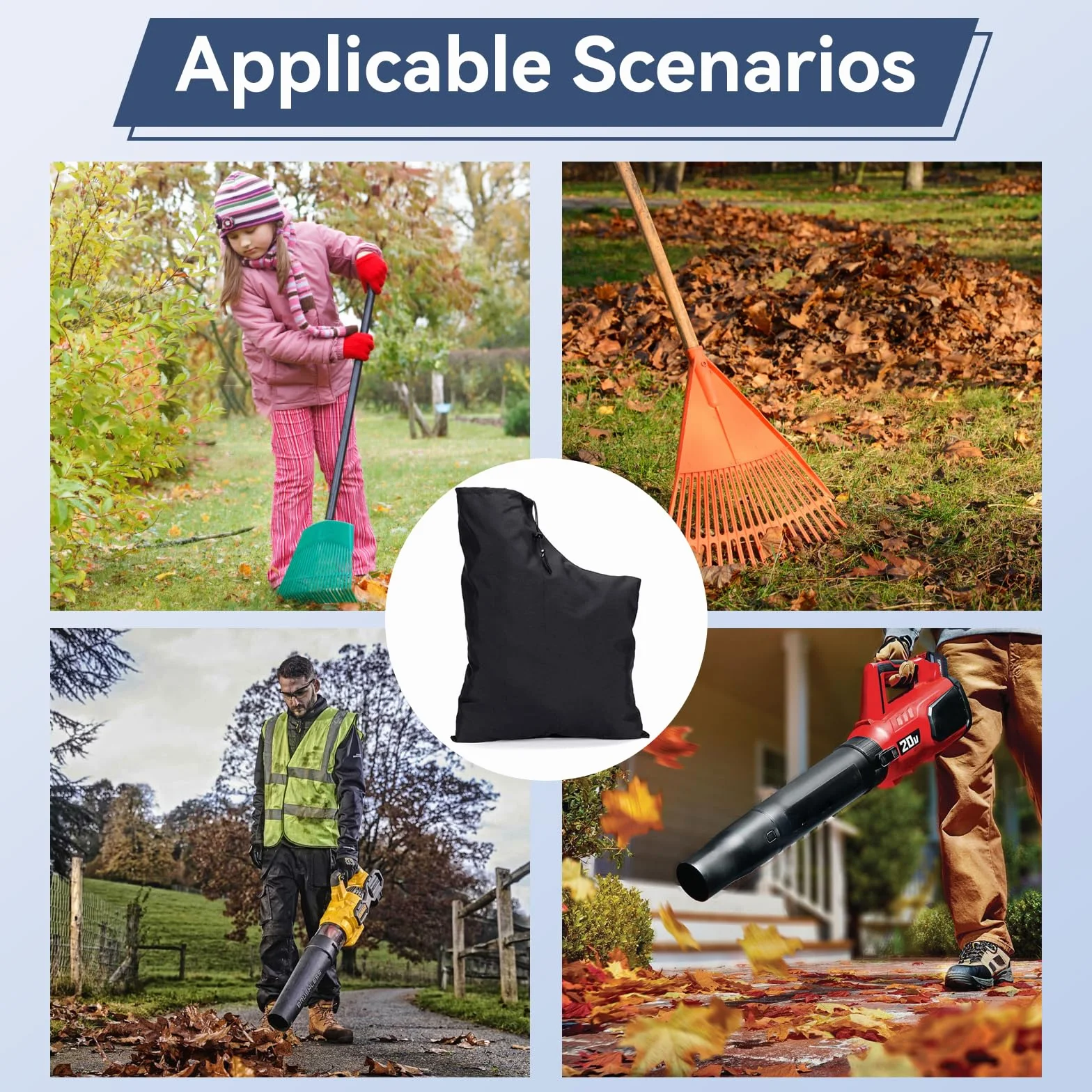 ZhouWei 2 Pièces Sac pour Aspirateur Souffleur Universel Réglable avec Cordon de Serrage pour Feuilles Jardin Pelouse Noir