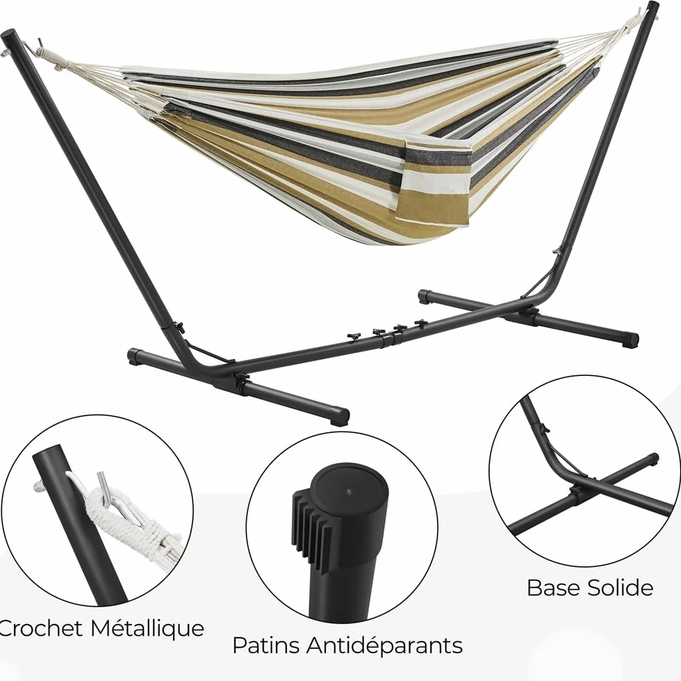 Yaheetech Hamac sur Pied 205 kg Longueur Réglable 294/304/314cm 1-2 Personnes avec Sac de Transport Jardin Camping