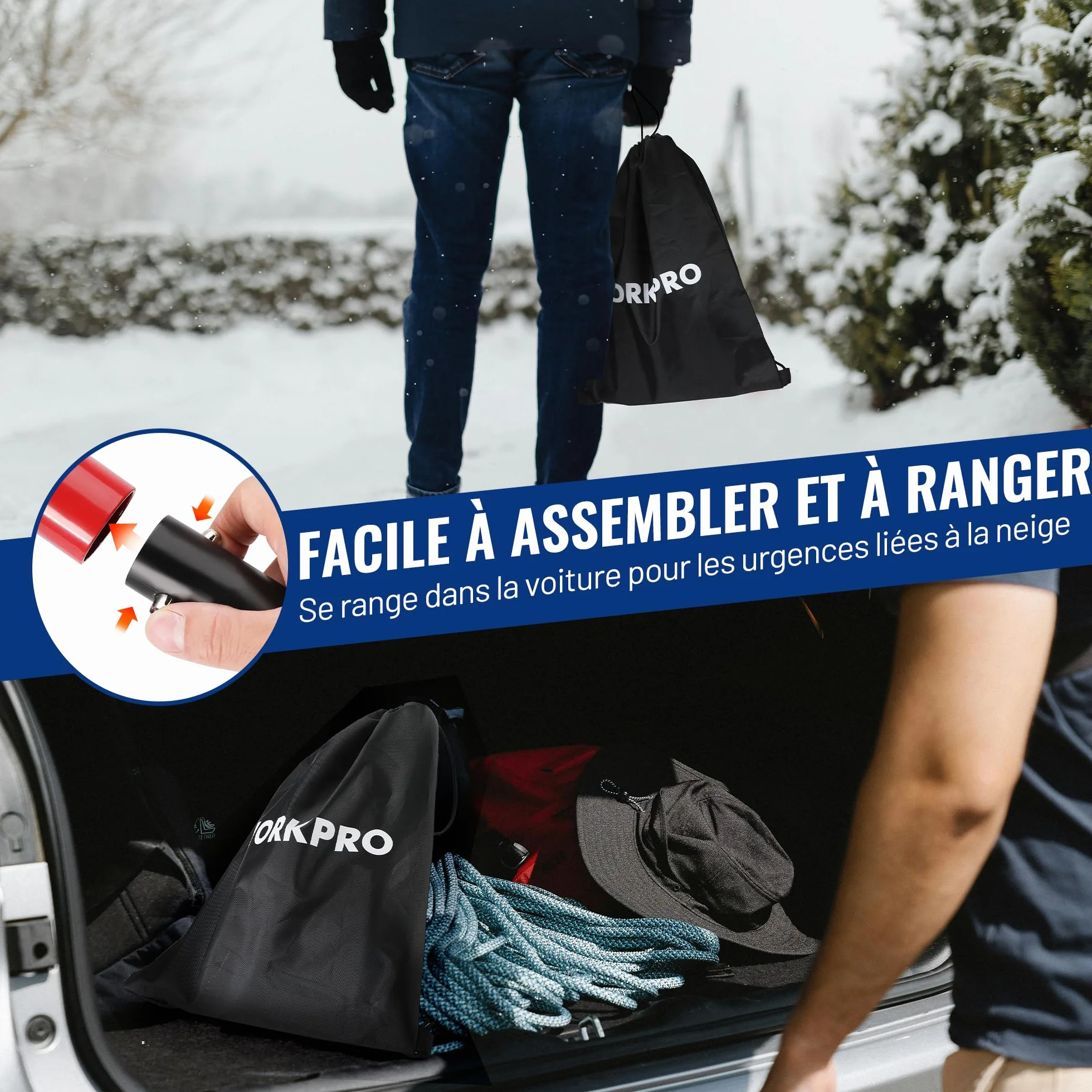 Pelle à Neige en Aluminium Réglable WORKPRO avec Manche Télescopique et Sac de Rangement