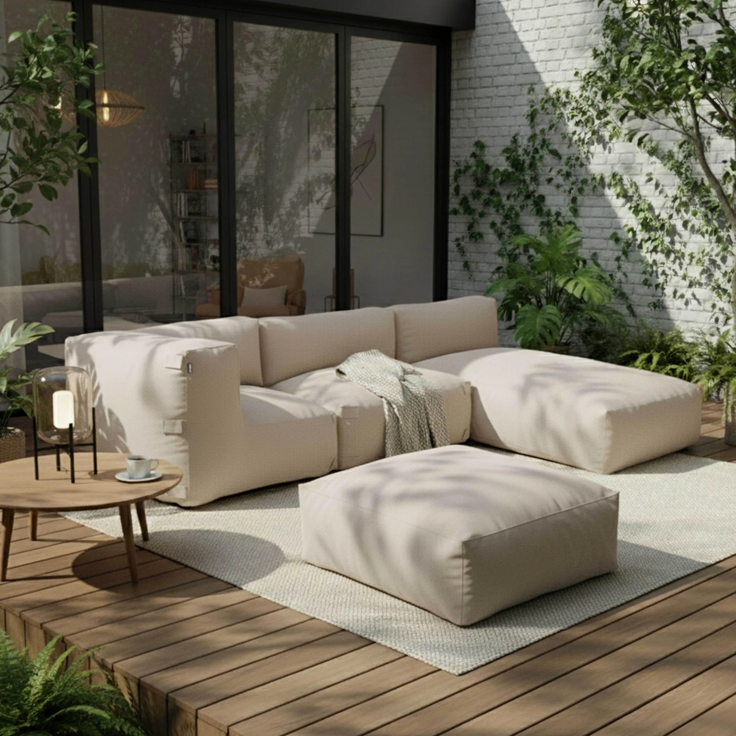 Oviala Pouf de Jardin Beige Canapé Modulable