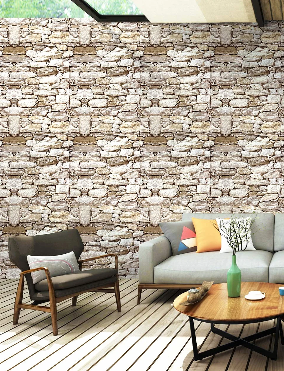 Rocher Auto-adhésif Papier Peint, 44,5x400CM Pierre de Brique Auto-adhésive Papier Peint en Vinyle étanche décoration Murale pour Murs Décoratifs