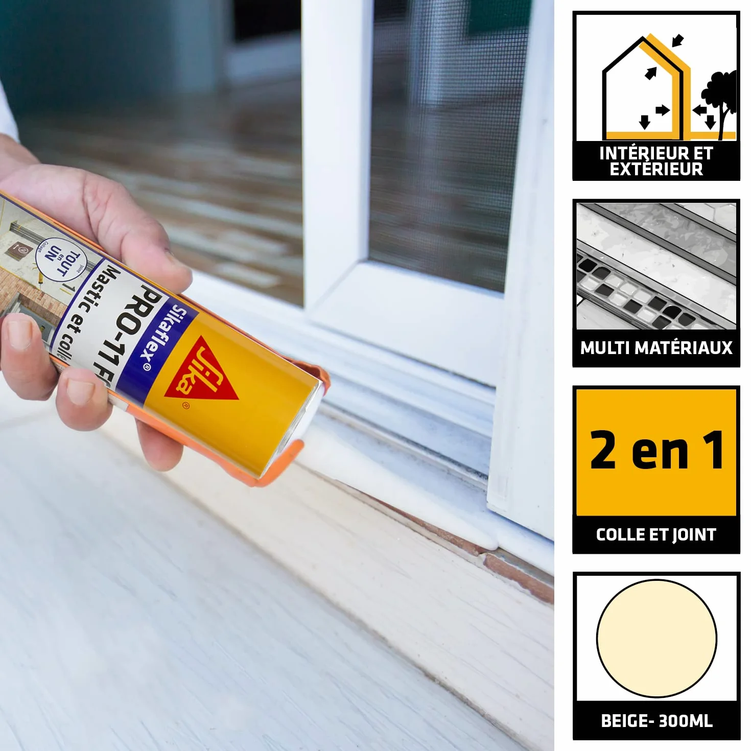SIKA - Mastic polyuréthane PU tout en 1 - Sikaflex PRO 11 FC Purform Beige - Collage puissant - Mastic multi-matériaux - Etanche - Intérieur et Extérieur - Construction et Bricolage - 300ml