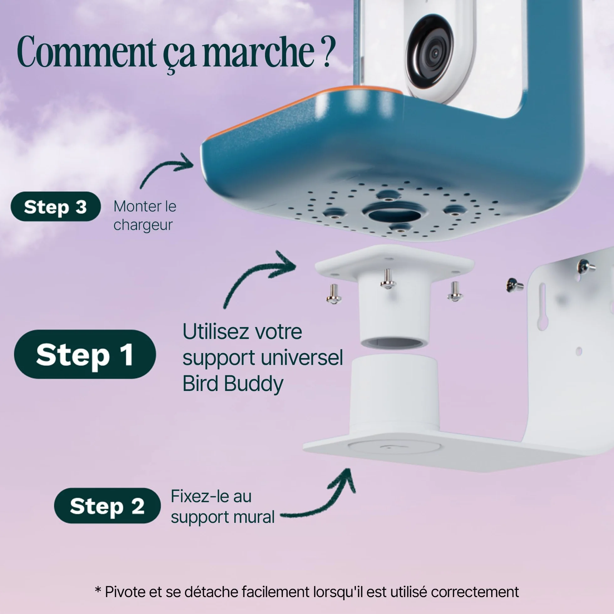 Birdbuddy Support Mural pour mangeoire à oiseaux - Accessoire mural robuste et résistant aux intempéries