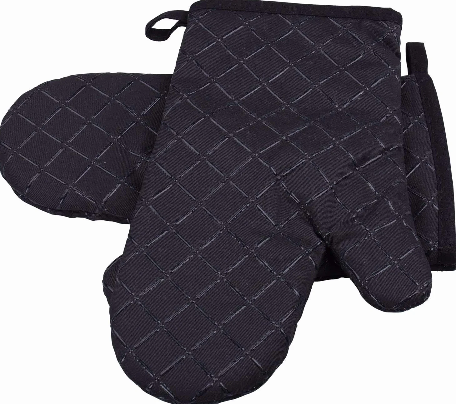 Comius Sharp Gant de Cuisine Antidérapant 1 Paire Chaleur Résistants Coton Maniques Gants pour Cuisiner Barbecue Grill Cuisson Noir