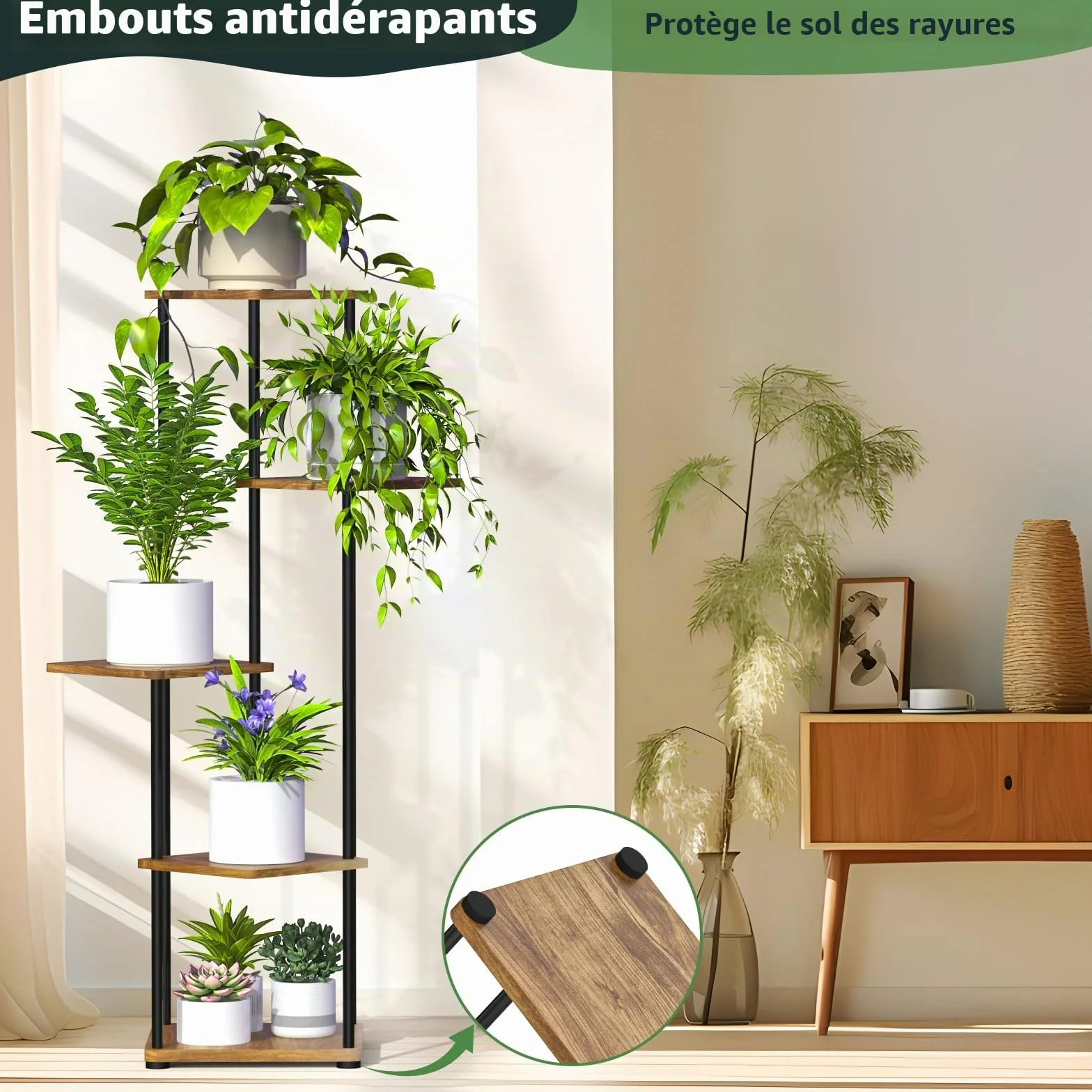 Étagère pour plantes d'intérieur 5 niveaux métal présentoir d'angle