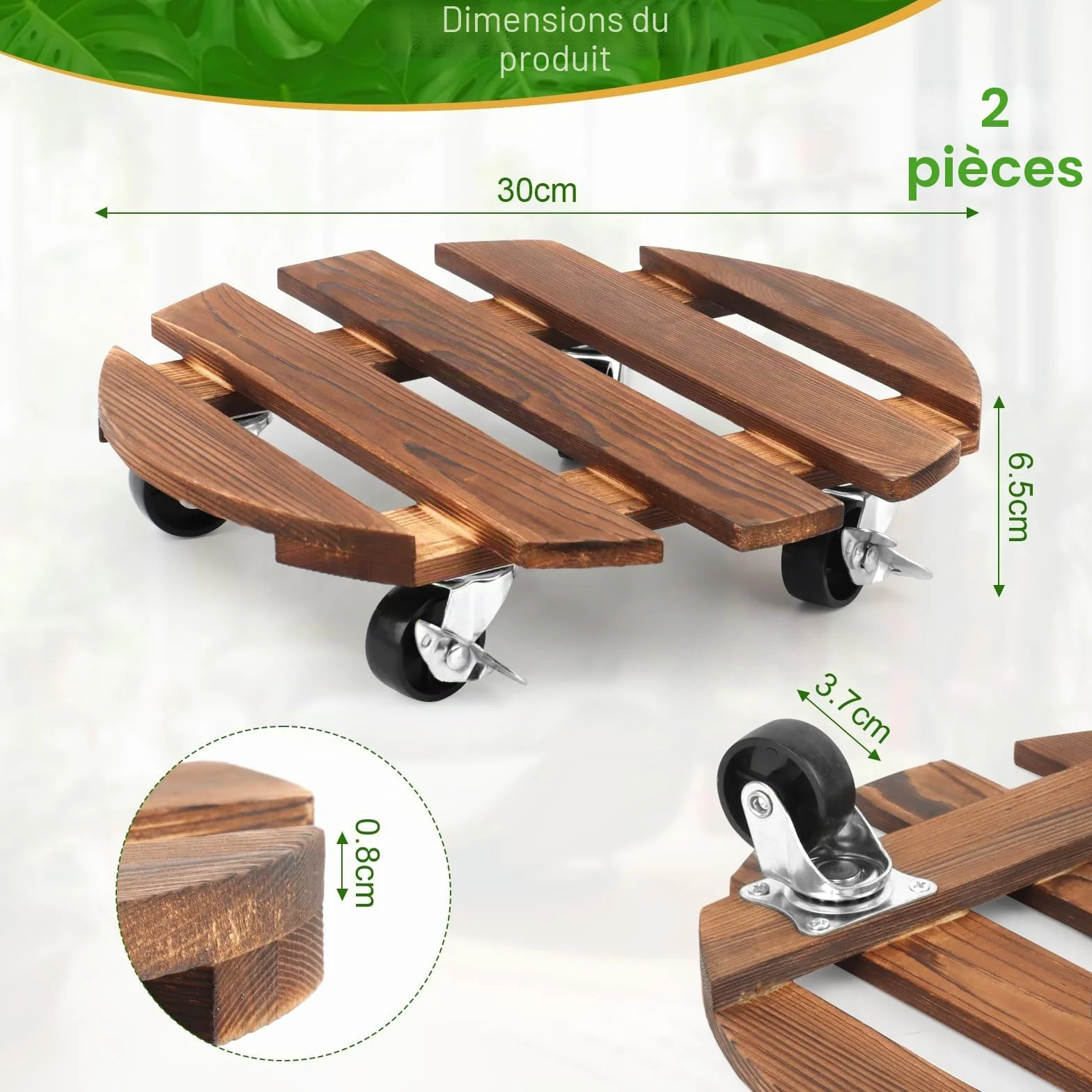 Chariot pour plantes 30 cm Rond Plateau roulant résistant aux intempéries avec roulettes