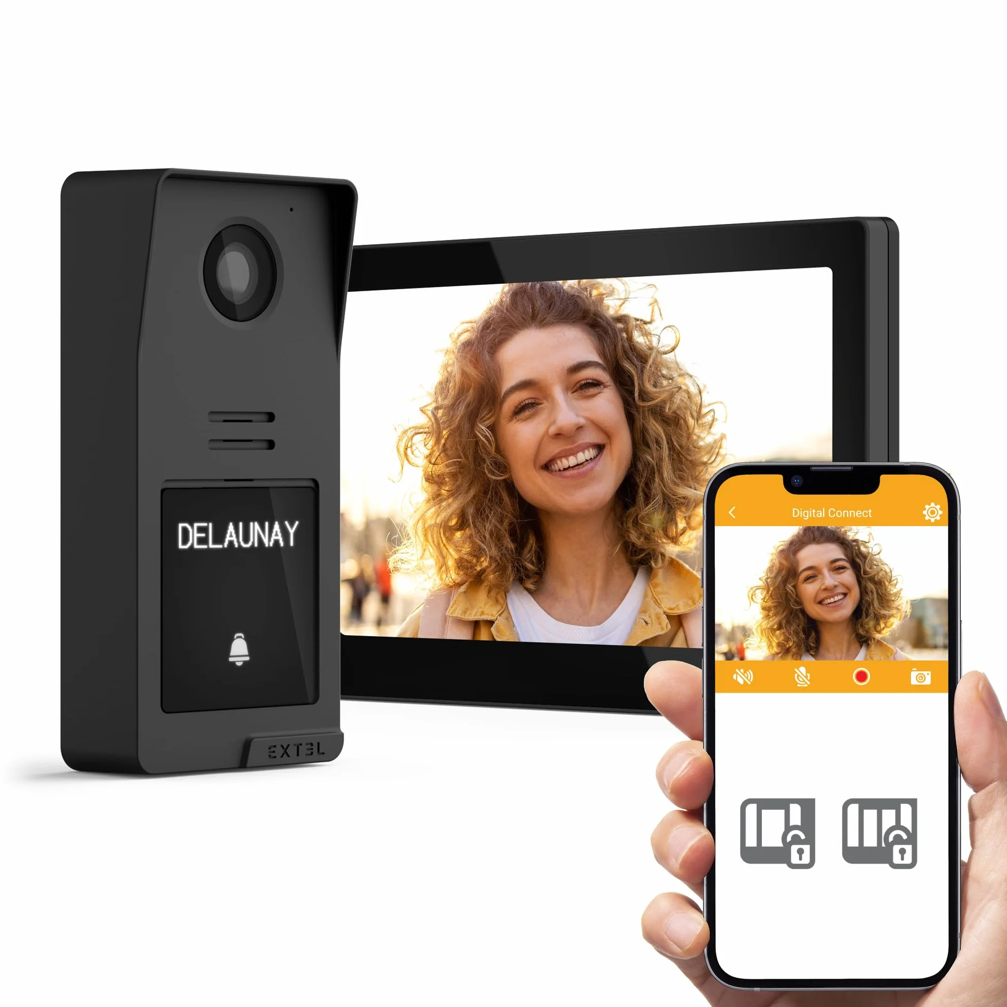 Extel Digital Connect Visiophone Filaire 2 Fils 7" 2K avec Lecteur d'Empreinte Digitale