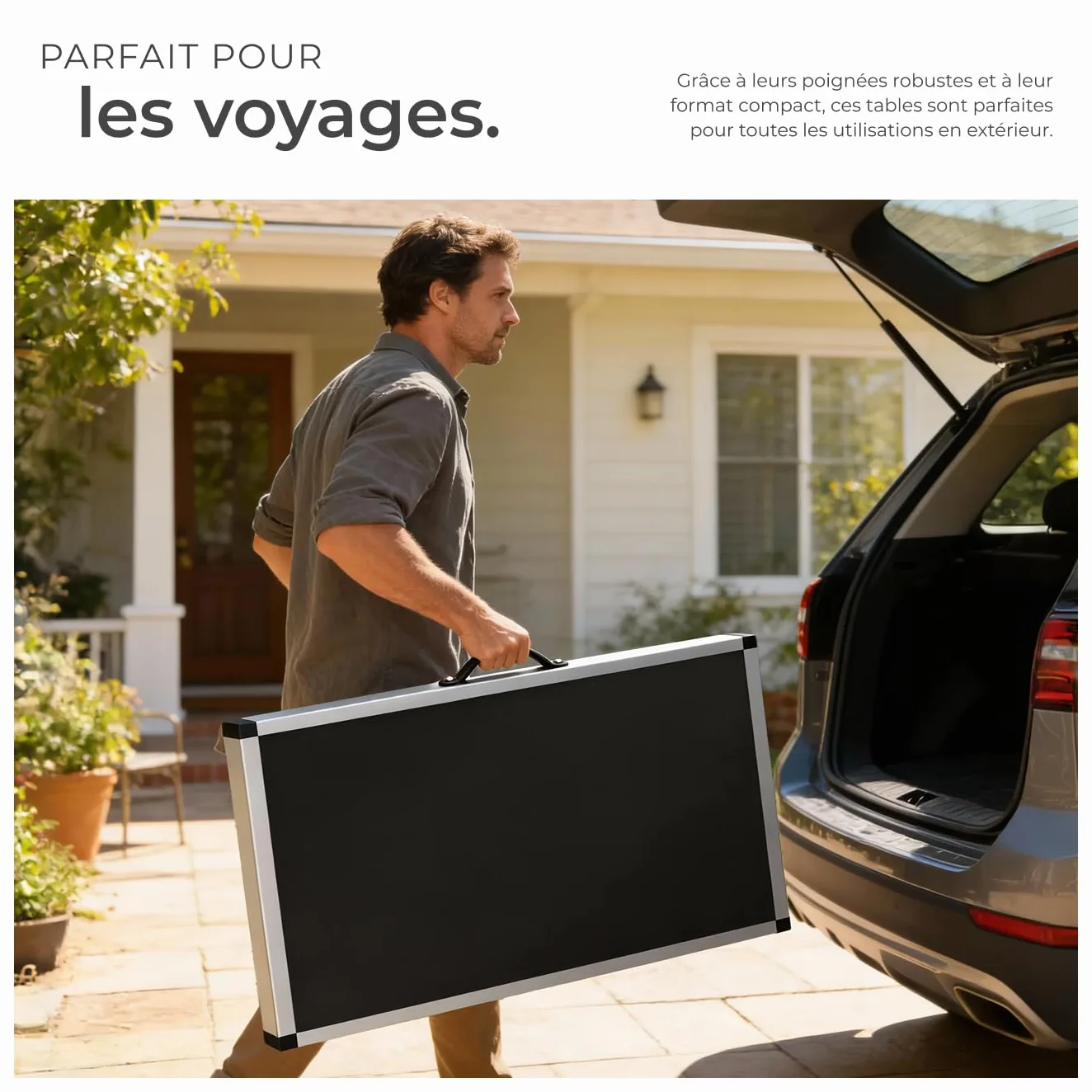 Tectake Lot de 3 Tables Pliantes Multifonction 100 x 60 cm Aluminium Hauteur Réglable 4 Niveaux Camping Barbecue