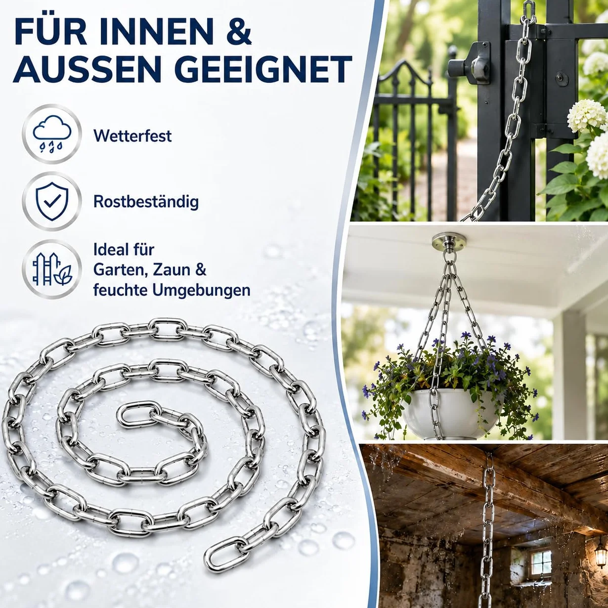 CYEER Chaîne en Acier Inoxydable 6mm x 2m, Chaîne Métallique Robuste en Inox 304 pour Fauteuil Suspendu, Sac de Frappe, Balançoire et Jardin, Maillons Soudés Résistants aux Intempéries