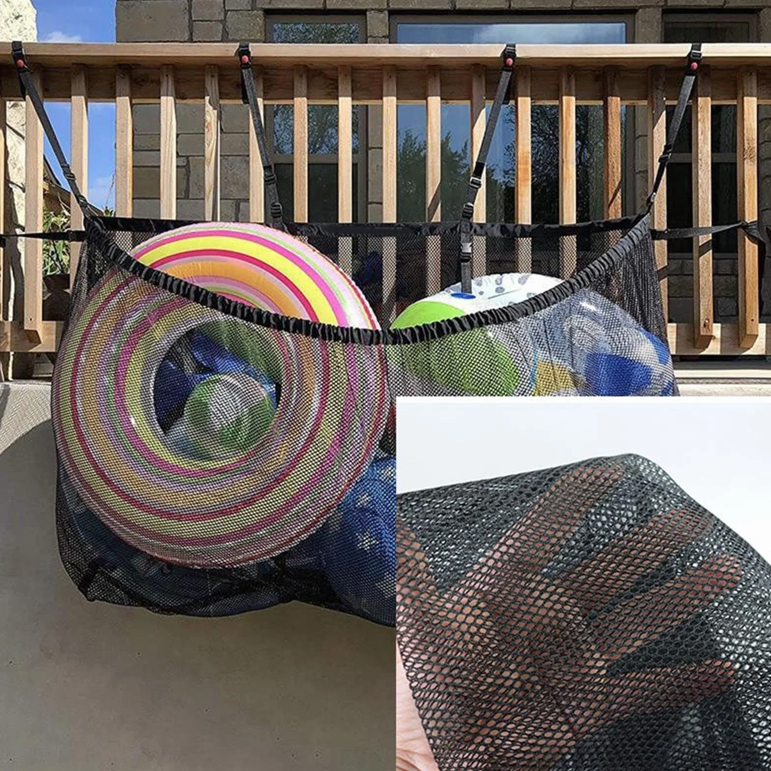 Filet Rangement Piscine 145 x 84 cm Poche Drainante pour Bouées, Balles